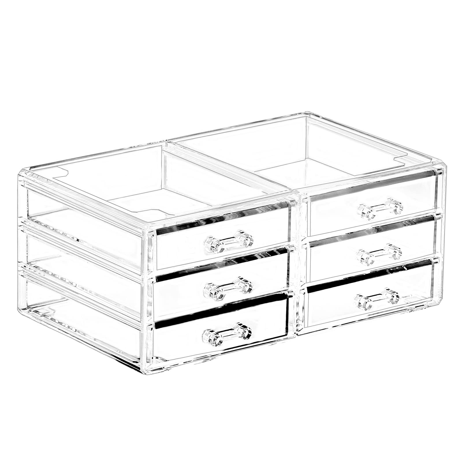 Clear Acrylic Stackable Storage Drawers - 6 Drawer Desktop Organizer for Office, Jewelry, Hair Clips & Makeup | Space-Saving Vanity Organizer for Beauty Products, Skincare & Cosmetics | Perfect for Bedroom, Bathroom & Workstation Organization