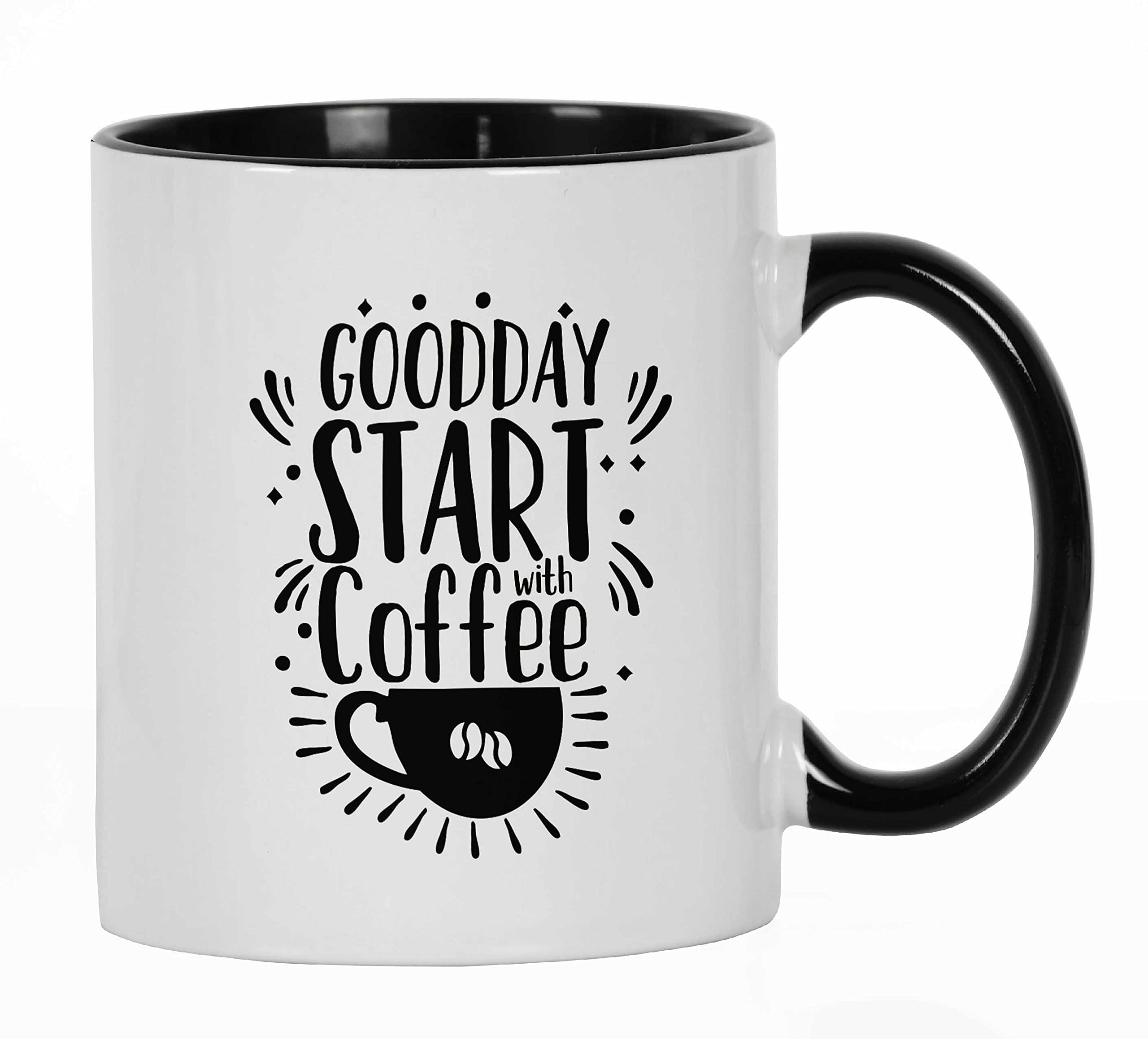 Goodday Start with Coffee - 11 Oz Ceramic Coffee Mug, Perfect Gift for Coworkers, Boss & Coffee Lovers - Black | Ideal for Office, Home & Daily Coffee Rituals