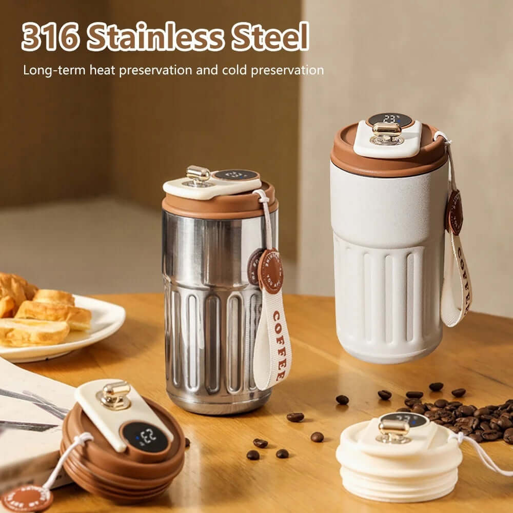 Smart Digital Portable Thermal Coffee Mug - 12oz Stainless Steel Vacuum Insulated Travel Mug with Temperature Display | XJ4806 | Perfect for Office, Commuting & Outdoor Activities