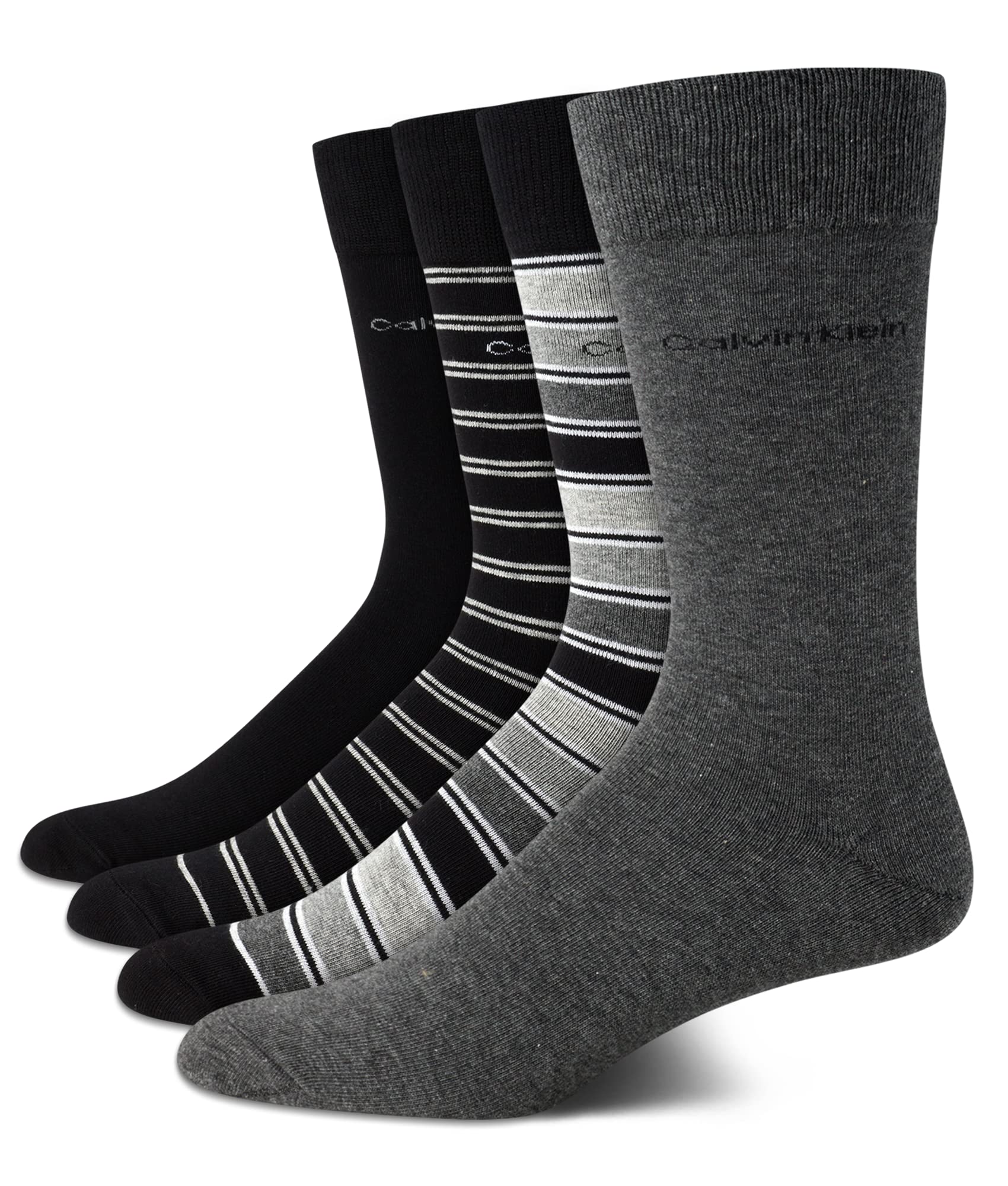 Calvin Klein Men's Dress Socks 4-Pack - Soft Cotton Blend Crew Socks with Stylish Patterns for Business & Formal Wear | Perfect for Office, Weddings & Special Occasions