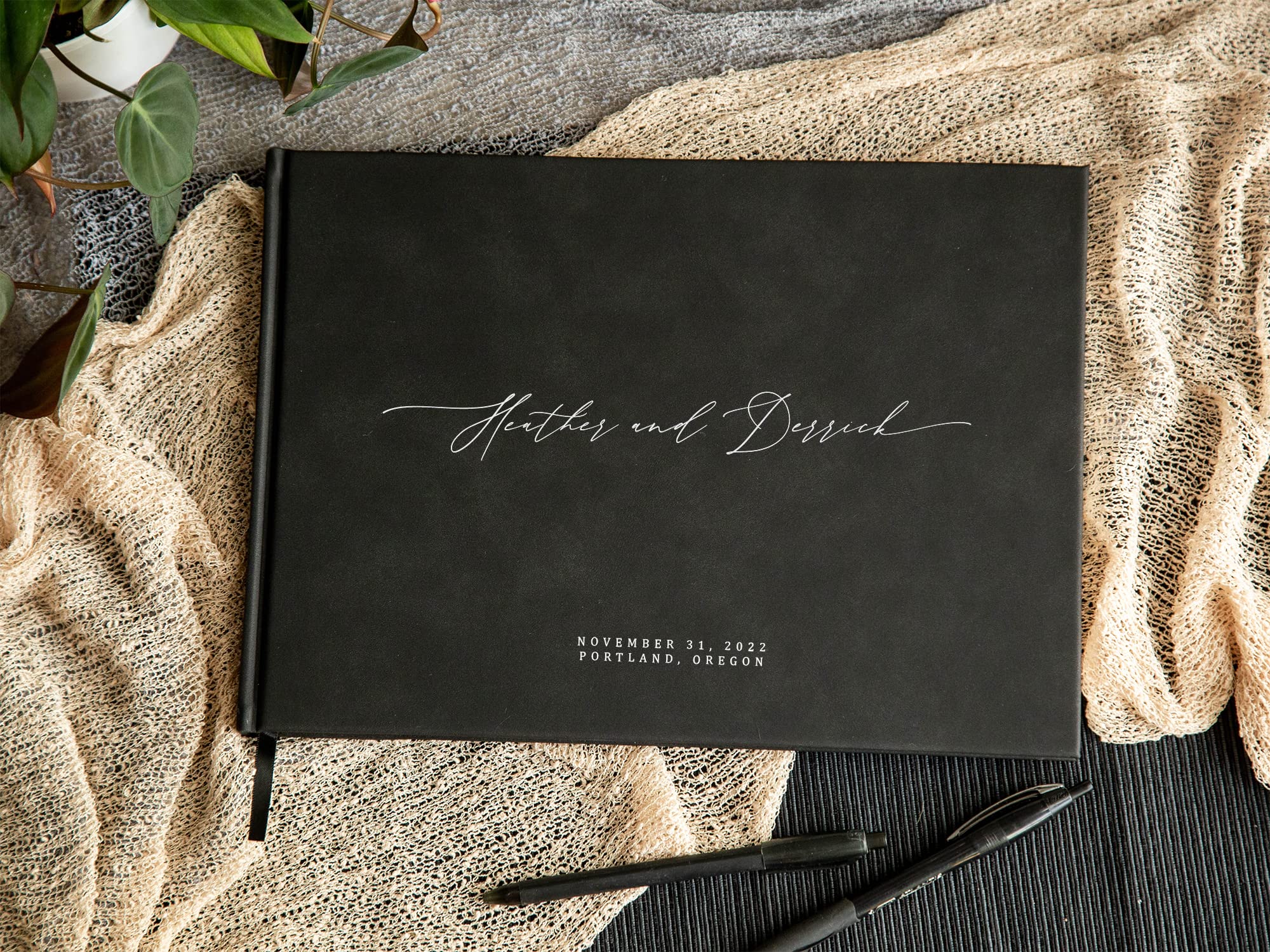 MUJEE Custom Guest Book for Weddings & Events - Personalized Modern Guestbook in Charcoal with Blank Pages for Signing (11.5