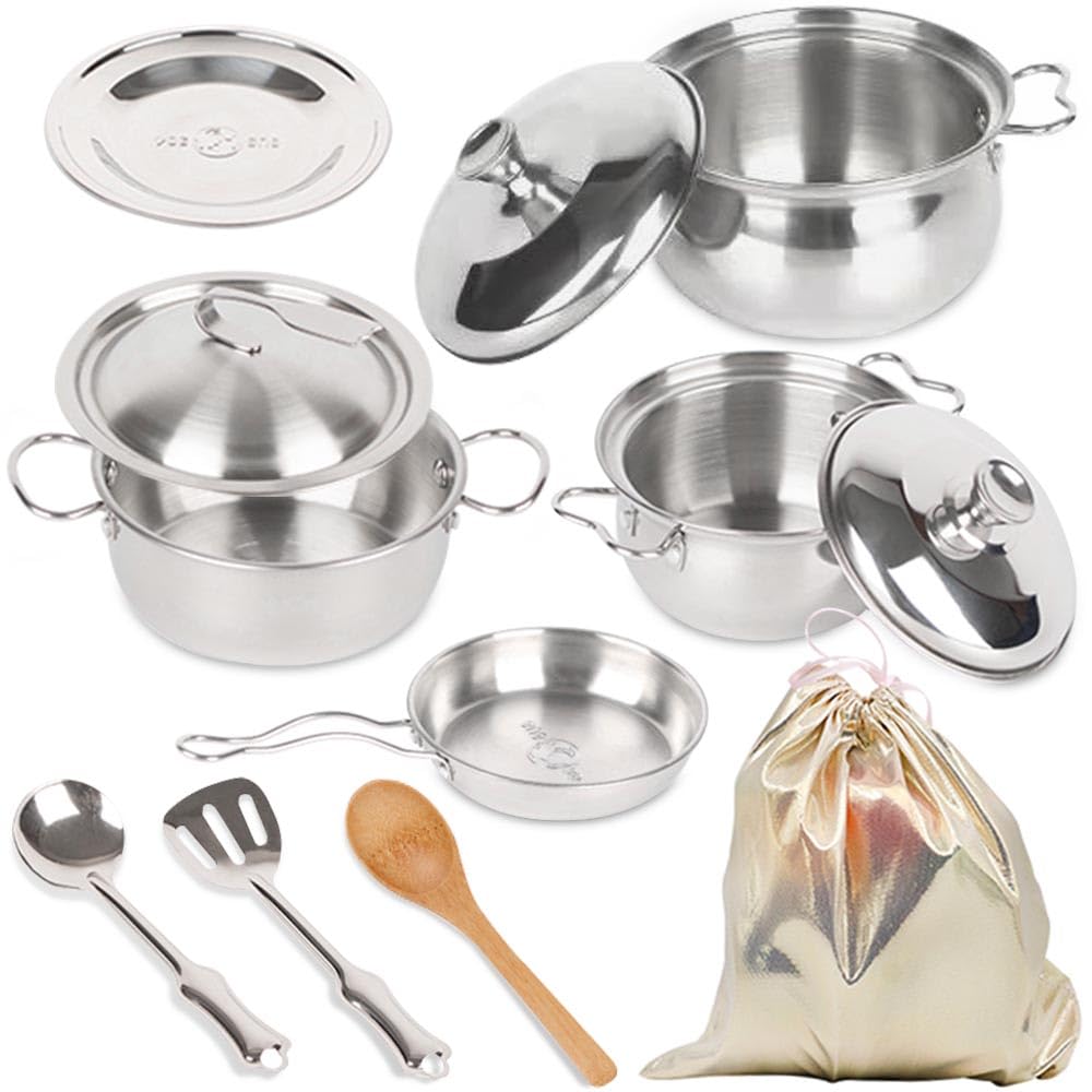 **Pretend Play Kitchen Toy Set with Stainless Steel Cookware, Pots & Pans - Realistic Cooking Utensils for Kids - Perfect for Toddlers & Preschoolers (Boys & Girls) - Ideal for Role-Playing, Birthday Gifts & Early Learning Fun**