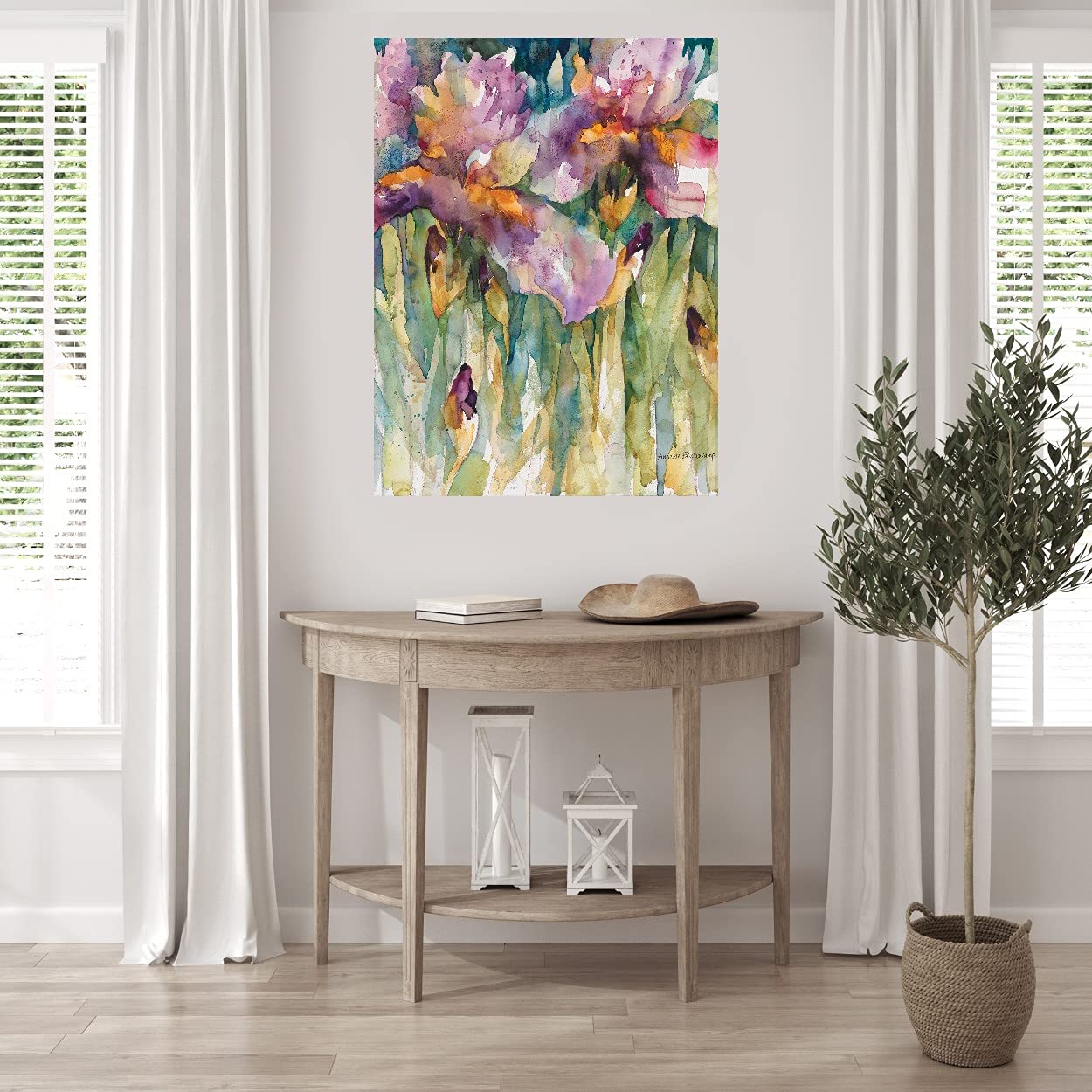 Hand-Painted Siberian Iris Fine Art Canvas Wall Decor by Annelein Beukenkamp - 32x43 Inch Ready-to-Hang Floral Painting for Living Room, Bedroom, Bathroom, Office & Dining Room - Perfect for Home Decor & Gift Giving