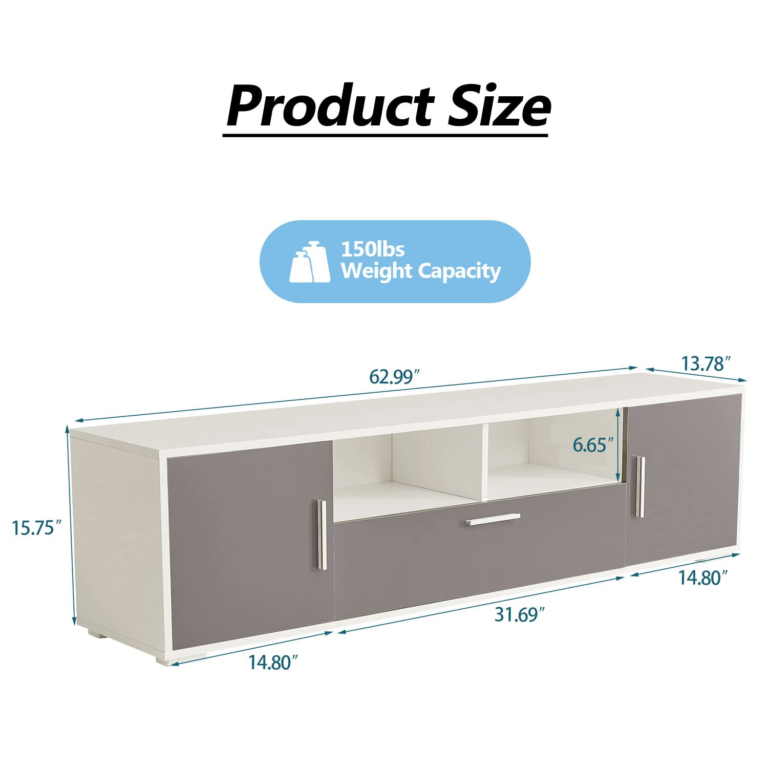 Modern TV Stand for 65+ Inch TVs - Quick 20-Minute Assembly LED Entertainment Center with Storage Cabinet, High Glossy Media Console Table for Living Room - Perfect for Home Theater Setup, Gaming, and Family Movie Nights