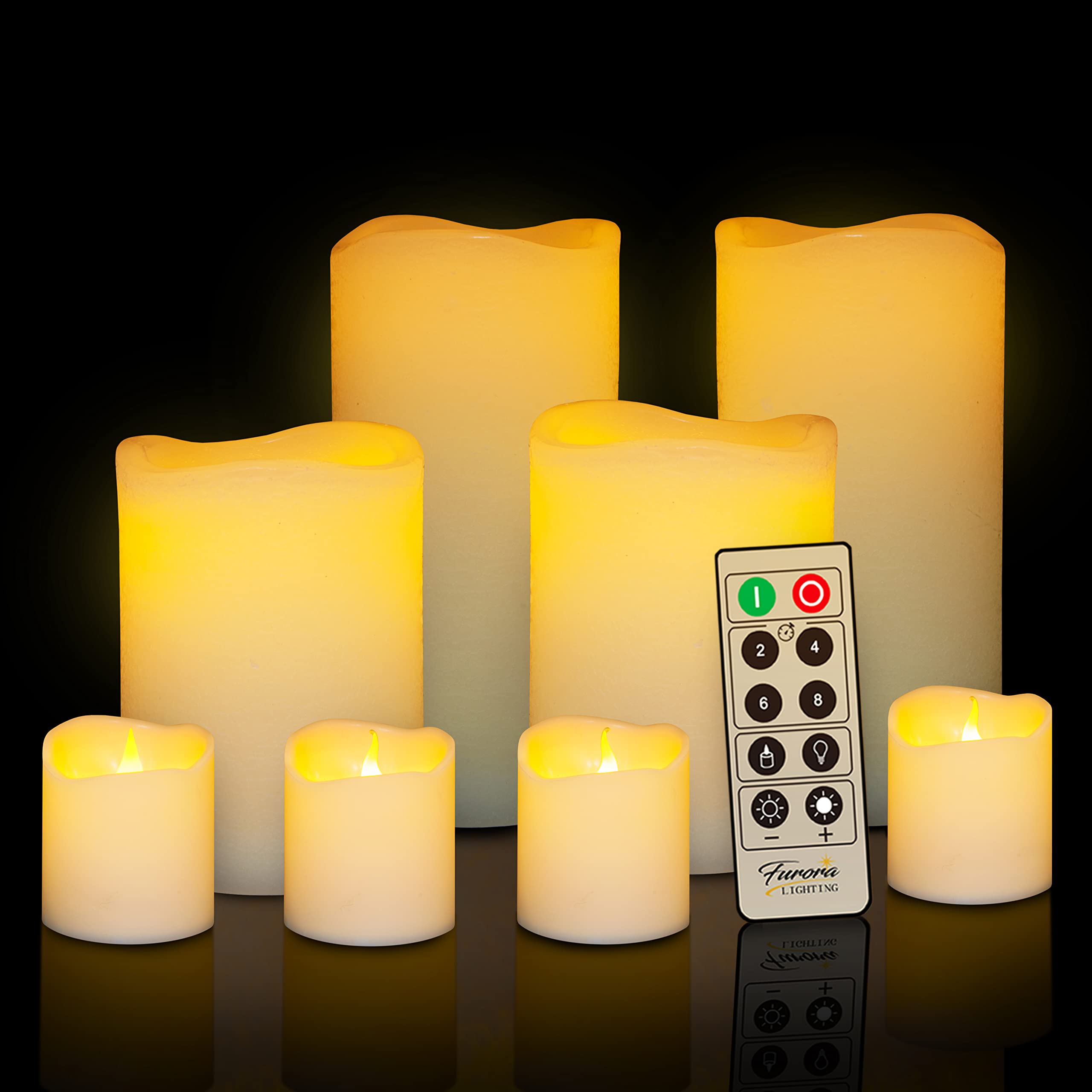 FURORA Flameless LED Candles Set of 8 - 4 Ivory Pillar Candles & 4 Votive Candles with Realistic Flickering Flame, Remote Control & Timer, Battery Included - Perfect for Home Decor, Wedding Centerpieces, Romantic Dinner Ambiance, and Holiday Lighting