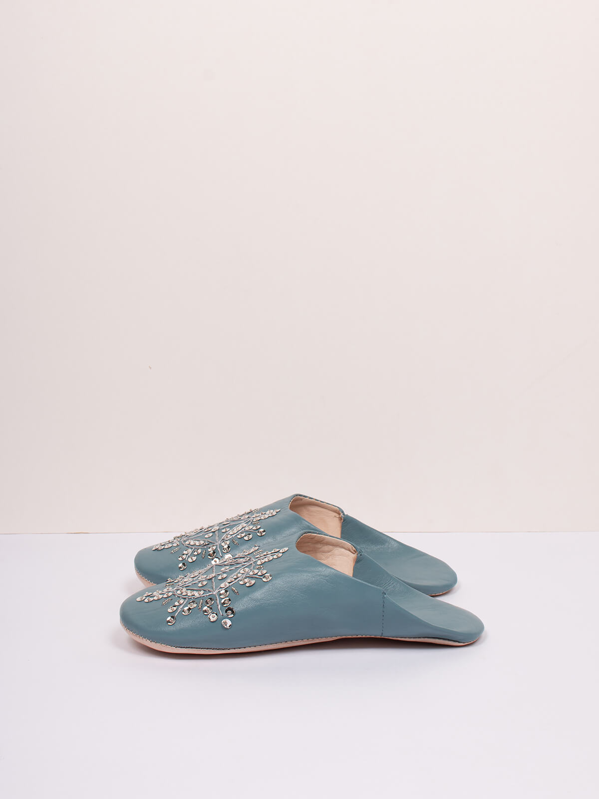 Stylish Moroccan Babouche Sequin Slippers in Slate Grey - Comfortable & Trendy House Shoes for Women | Perfect for Lounging, Home Wear & Gift Giving