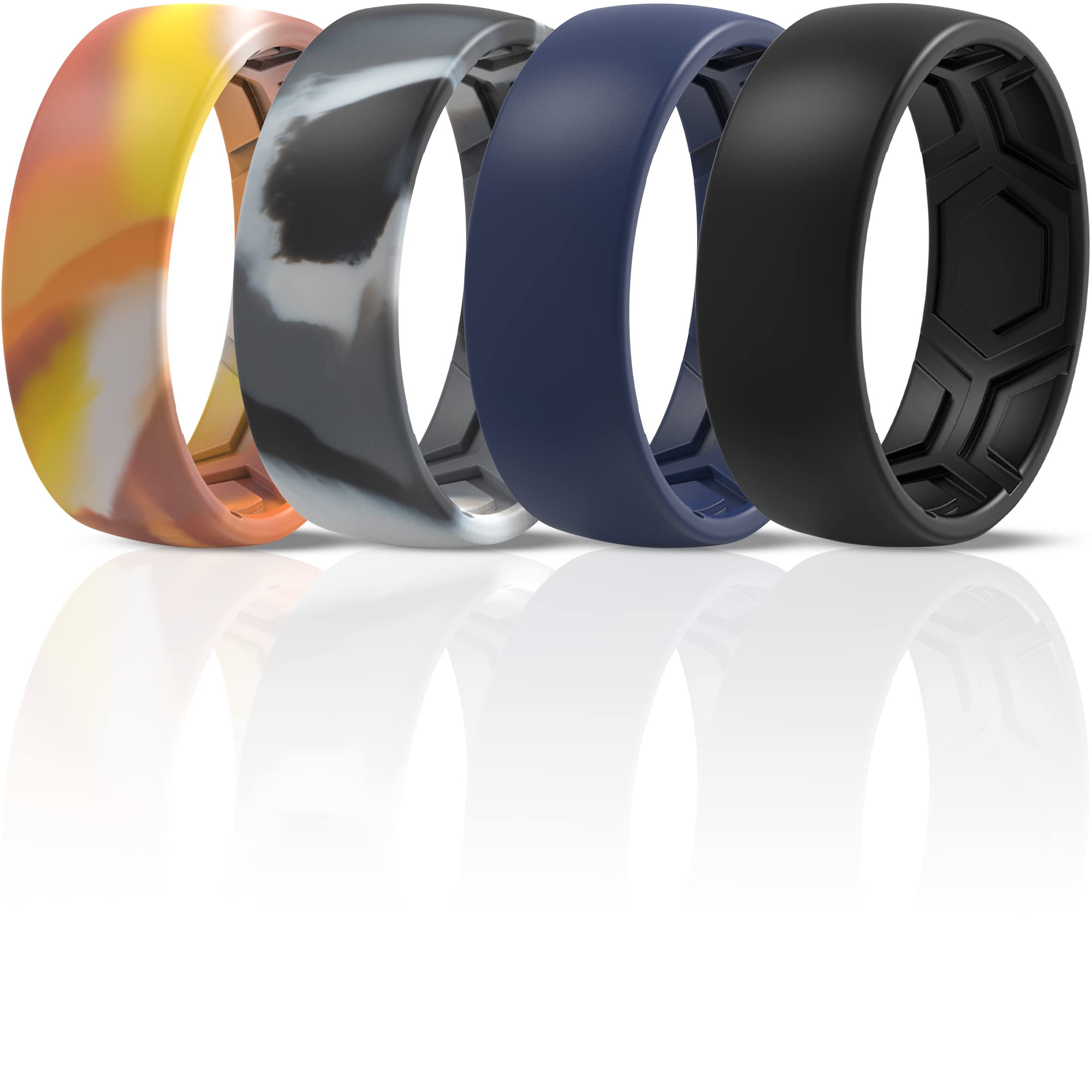 ThunderFit Silicone Wedding Bands for Men - Breathable Textured Design Comfort Ring Set (1/4/7 Pack) - 8mm Wide 2.5mm Thick Durable Rubber Ring - Perfect for Gym, Swimming, Travel & Active Lifestyle