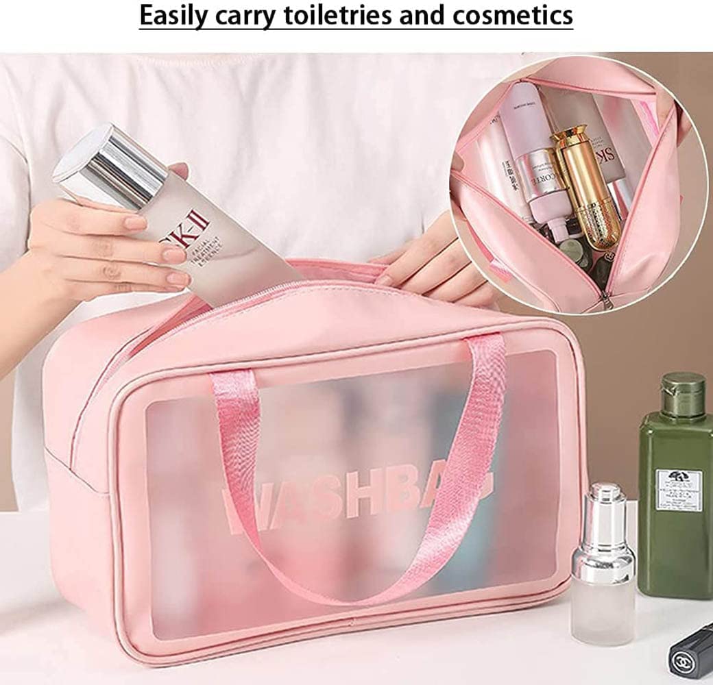 BESTOTTAM Waterproof Makeup Bag for Women - Portable Cosmetic Organizer with Brush Holder, Travel Toiletry Pouch, Vanity Storage Case (Pink) | Ideal for Travel, Gym, Daily Makeup Kit Organization & Beauty Essentials Storage