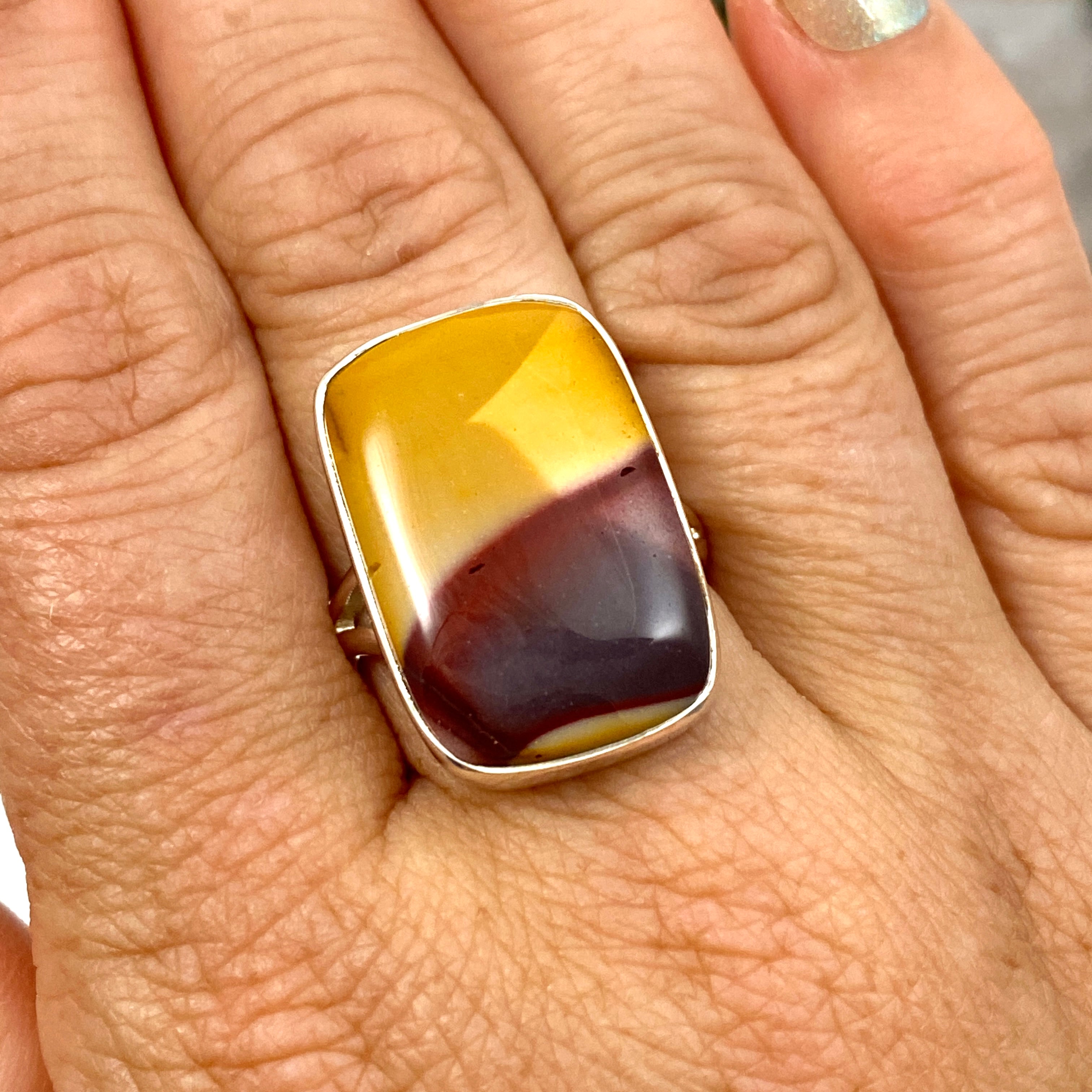 Natural Mookaite Rectangular Cabochon Ring - Size 9 - KRGJ3385 - Perfect for Boho Jewelry & Crystal Healing Collections