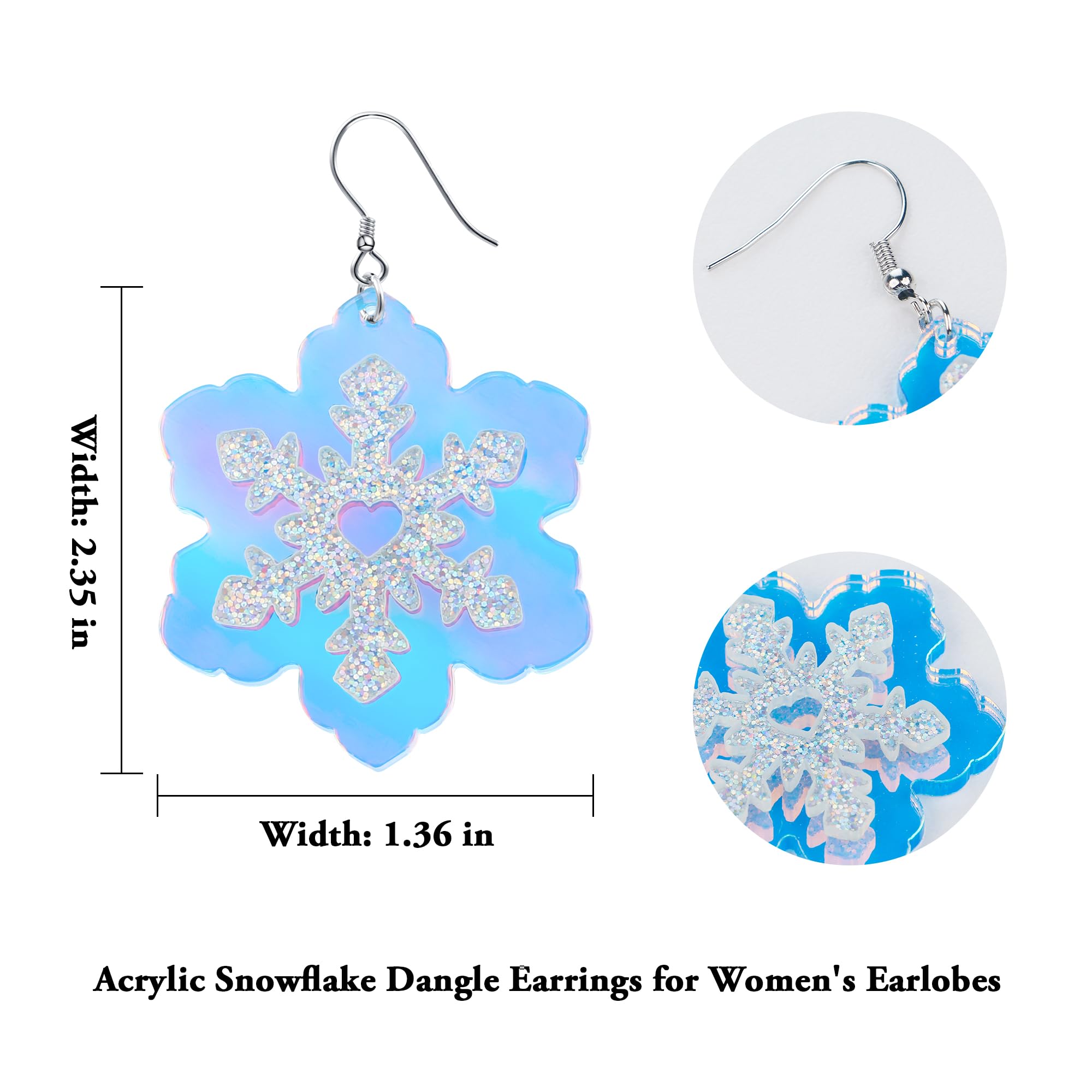 Snowflake Earrings for Women - Colorful Dangle Acrylic Winter Holiday Earrings, Christmas & New Year's Eve Jewelry Gifts for Girls - Perfect for Ugly Sweater Parties, Holiday Gatherings & Festive Celebrations