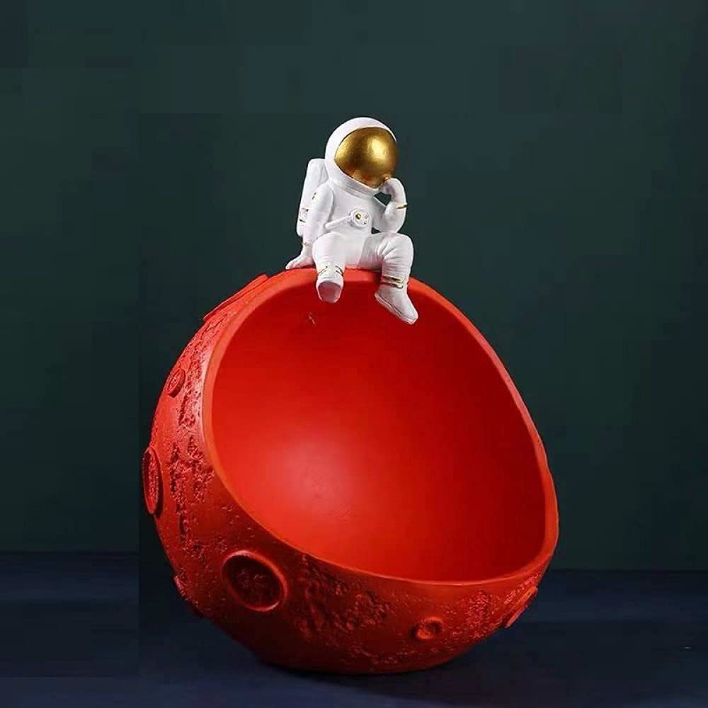 JUZZQ Astronaut Resin Statue Sculpture - Red Spaceman Figurine for Home, Garden, Living Room Decor | Unique Storage Accessory & Cosmonaut Ornament | Perfect for Space-Themed Decor, Gift Ideas & Collectibles