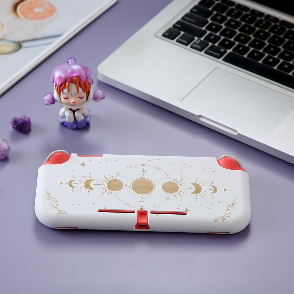 Premium White Moon Phase TPU Protective Case for Nintendo Switch Lite - Soft, Durable, Anti-Slip & Shockproof Cover - Cute Aesthetic Design for Girls & Boys - Perfect for Gaming, Travel & Everyday Protection