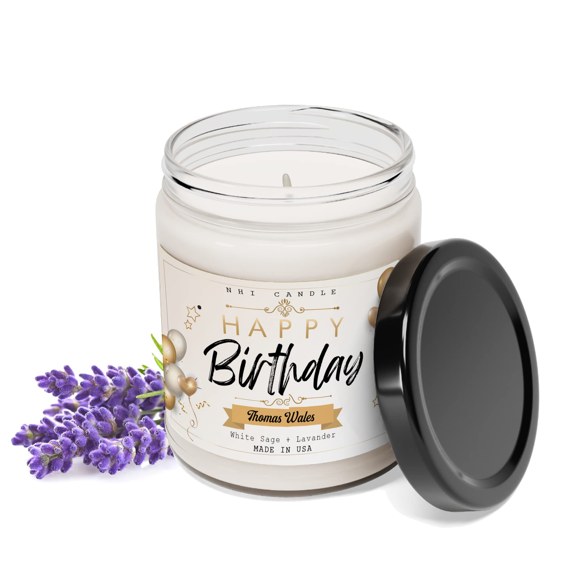 NHI Handwriting Happy Birthday Lavender Scented Soy Wax Candle - 9oz Transparent Jar, Made in USA - Perfect Birthday Gift for Women, Her & Best Friend - Home Decor, Relaxation & Party Decorations