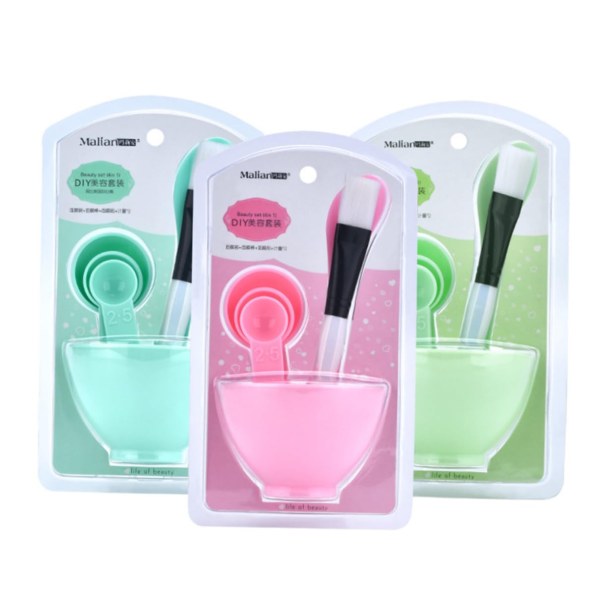 4-Piece Plastic Facial Mask Bowl Set with Measuring Tool - Gentle & Durable for DIY Skincare, Spa, and Beauty Treatments (Random Colors)