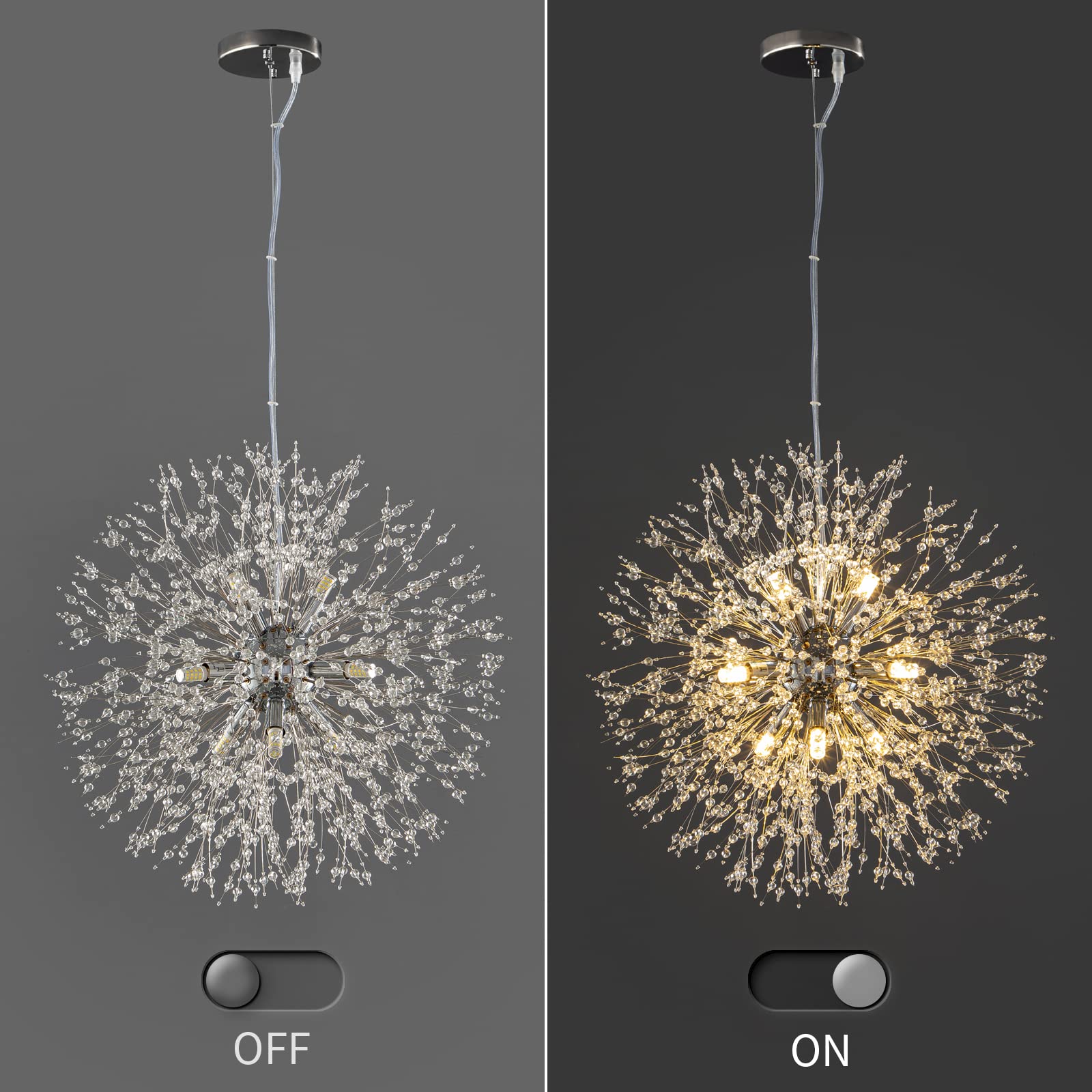 Modern Chandeliers Firework Dandelion Sputnik Chandelier - 9-Light Crystal Chrome Pendant Lighting Fixture for Kitchen Island, Dining Room, Bedroom & Living Room - Elegant Ceiling Light for Home Decor, Wedding & Restaurant Ambiance