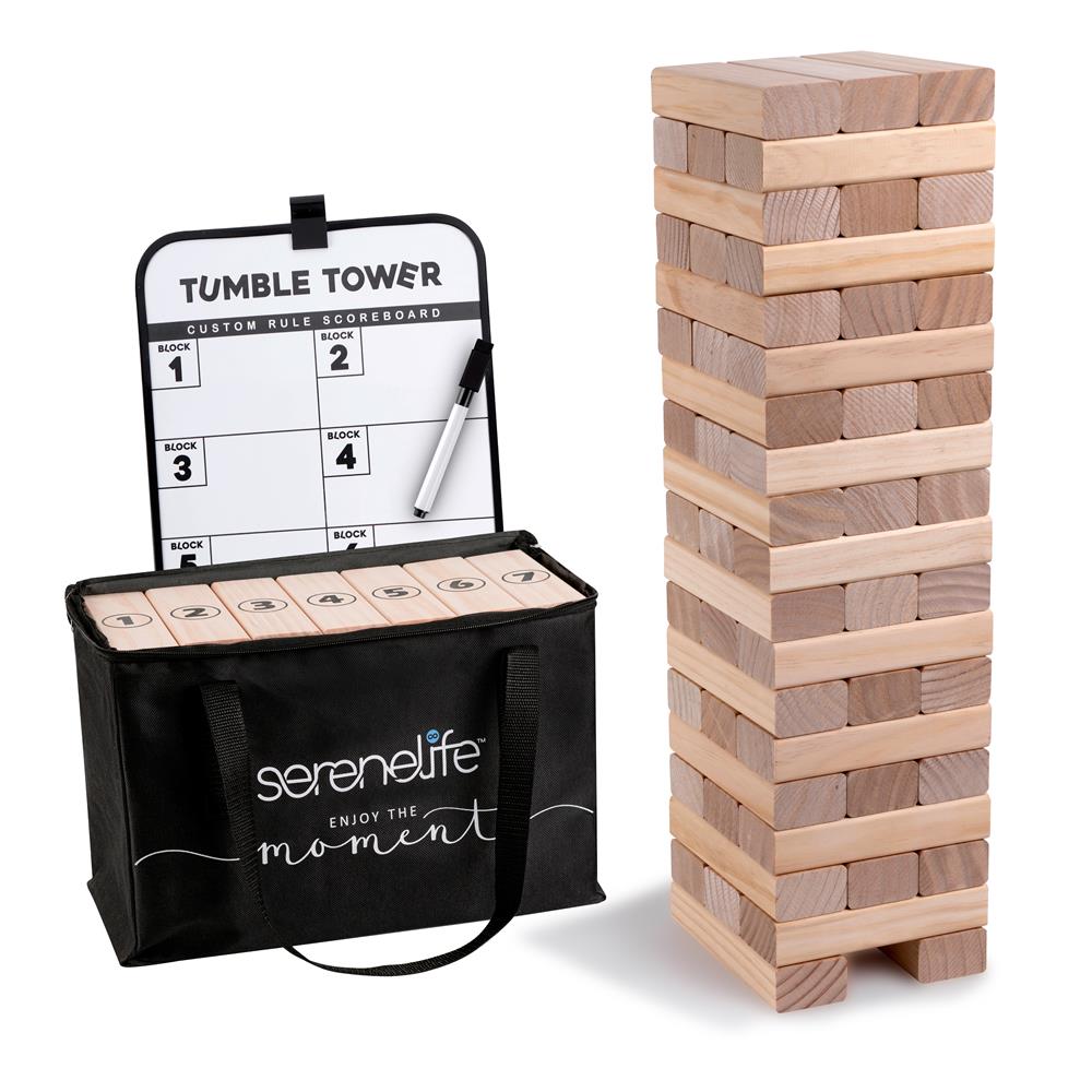 Giant Tumble Tower Blocks - 60 Piece Jumbo Wooden Stacking Game for Family Fun & Party Games - Perfect for Indoor/Outdoor Play, Birthday Parties & Team Building Activities