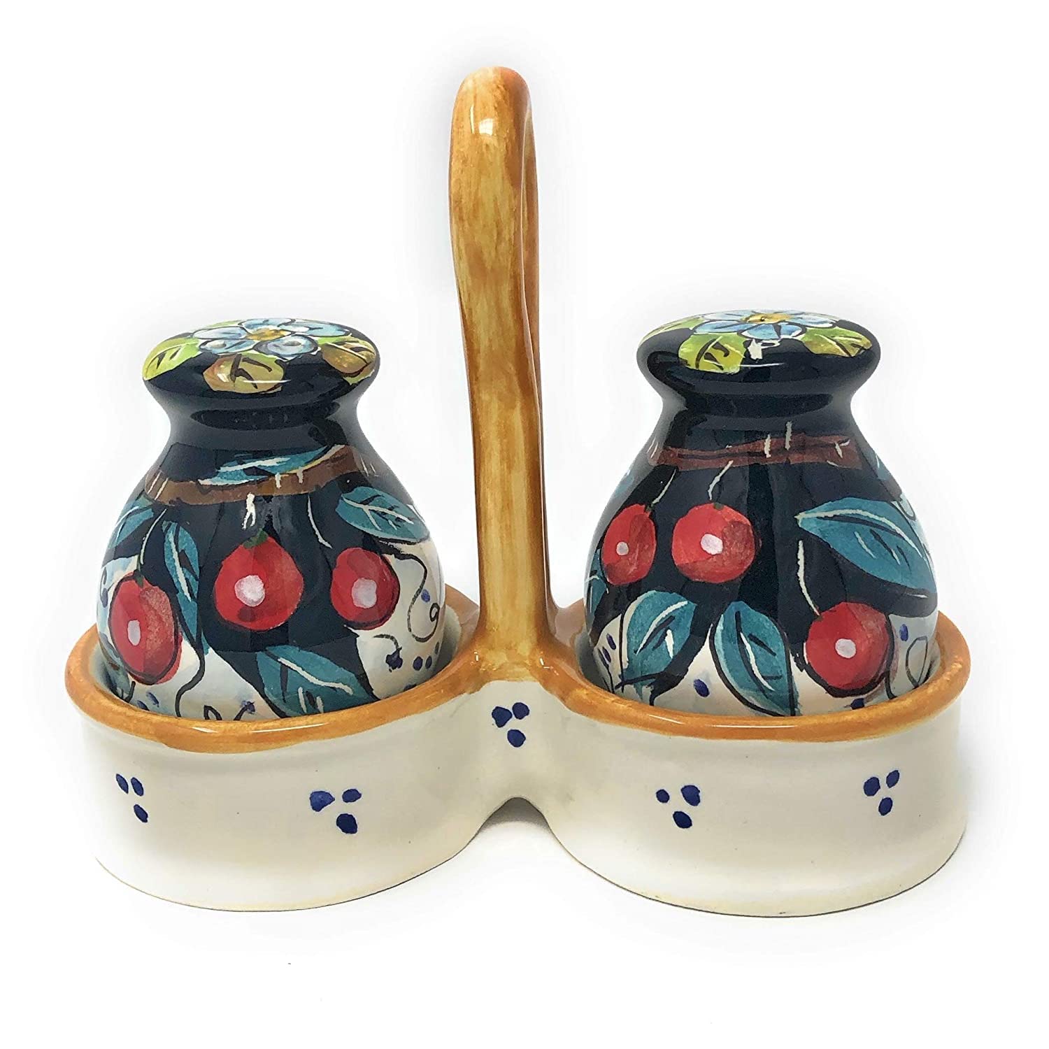 Italian Ceramic Salt and Pepper Shakers Set - Hand Painted Tuscan Fruit Design, Art Pottery from Florence, Made in Italy - Perfect for Kitchen, Dining Table & Gift Giving