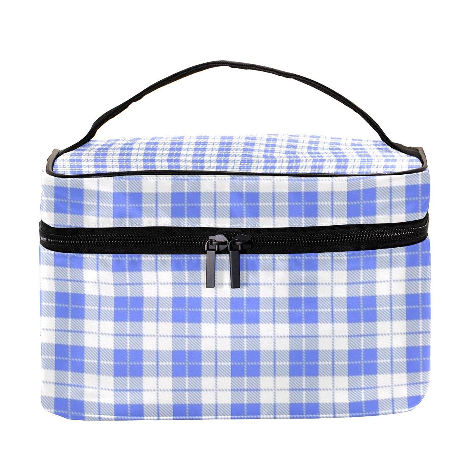 Light Purple Plaid Check Pattern Large Travel Makeup Bag - Waterproof Cosmetic Organizer Case with Zipper for Women & Girls | Perfect for Vacation, Gym, Business Trips & Daily Essentials Storage