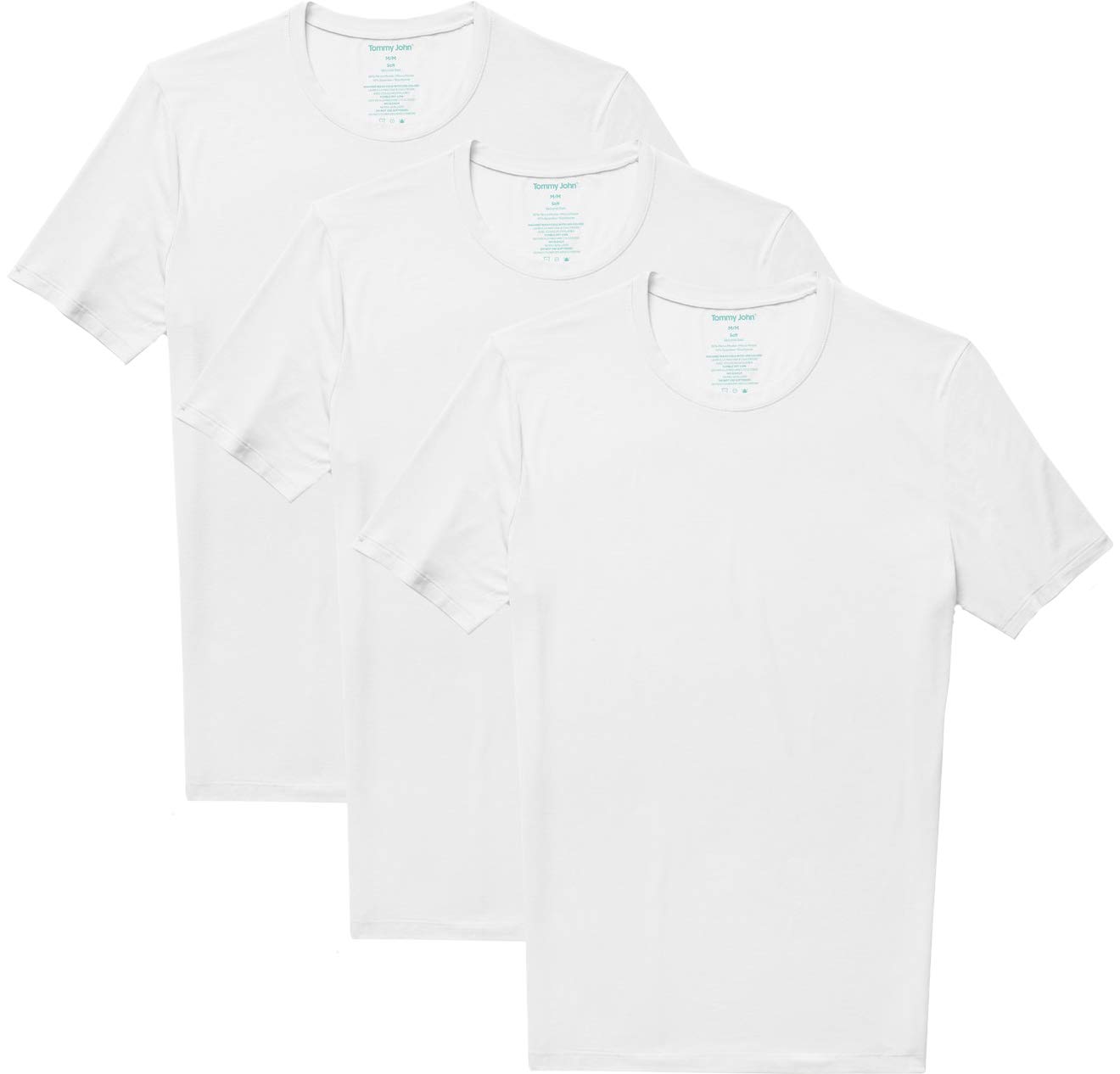 Tommy John Men's Slim Fit Crew Neck Undershirt - 3 Pack | Second Skin Fabric, Stay Tuck Technology | Moisture Wicking & Odor Resistant for All-Day Comfort | Perfect for Work, Travel & Layering