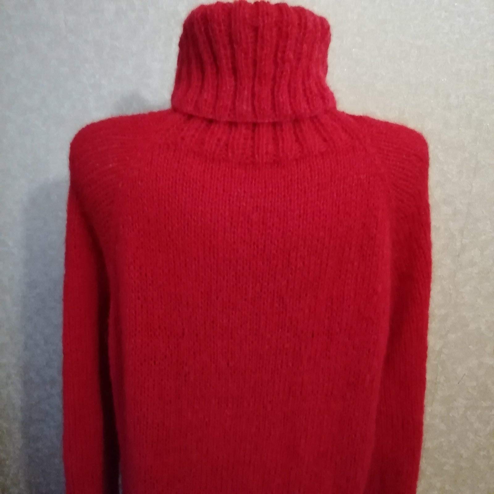 Handmade Bright Red Mohair Turtleneck Sweater Dress for Women - Oversized High Collar, Long Braid, Chunky Knit, Elegant Maternity Tunic, Floor Length | Perfect for Winter Weddings, Holiday Parties & Cozy Office Wear