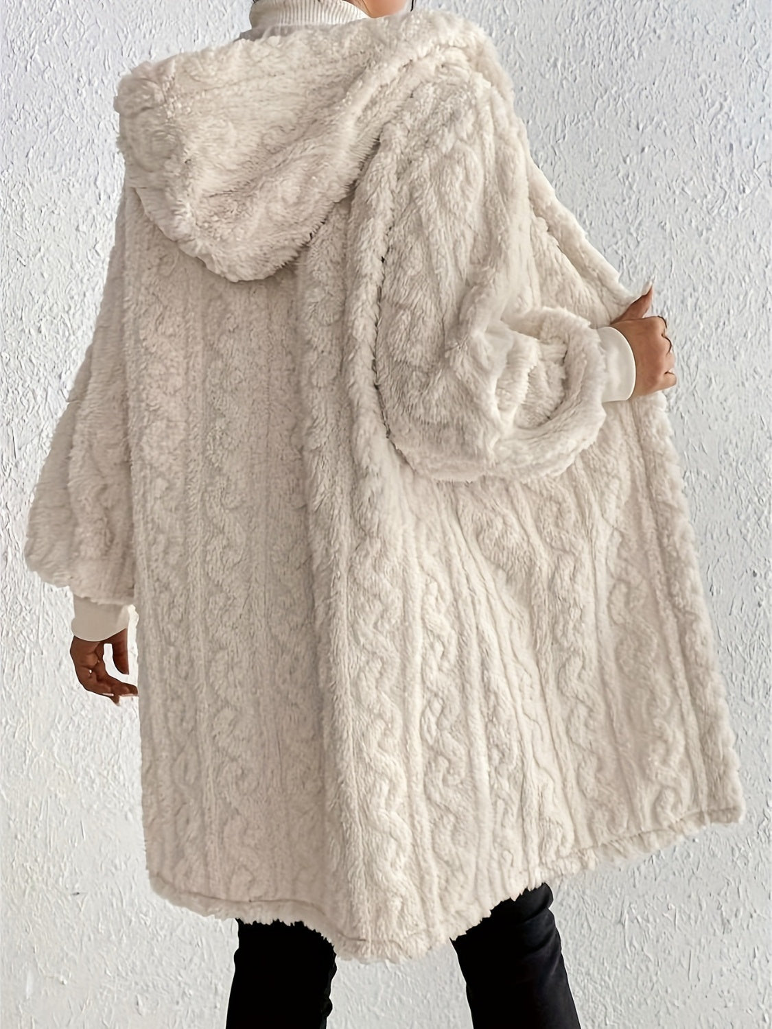 Open Front Long Sleeve Fuzzy Hooded Jacket - Cozy Winter Outerwear for Women | Perfect for Casual Outings, Lounge Wear & Cold Weather Fashion