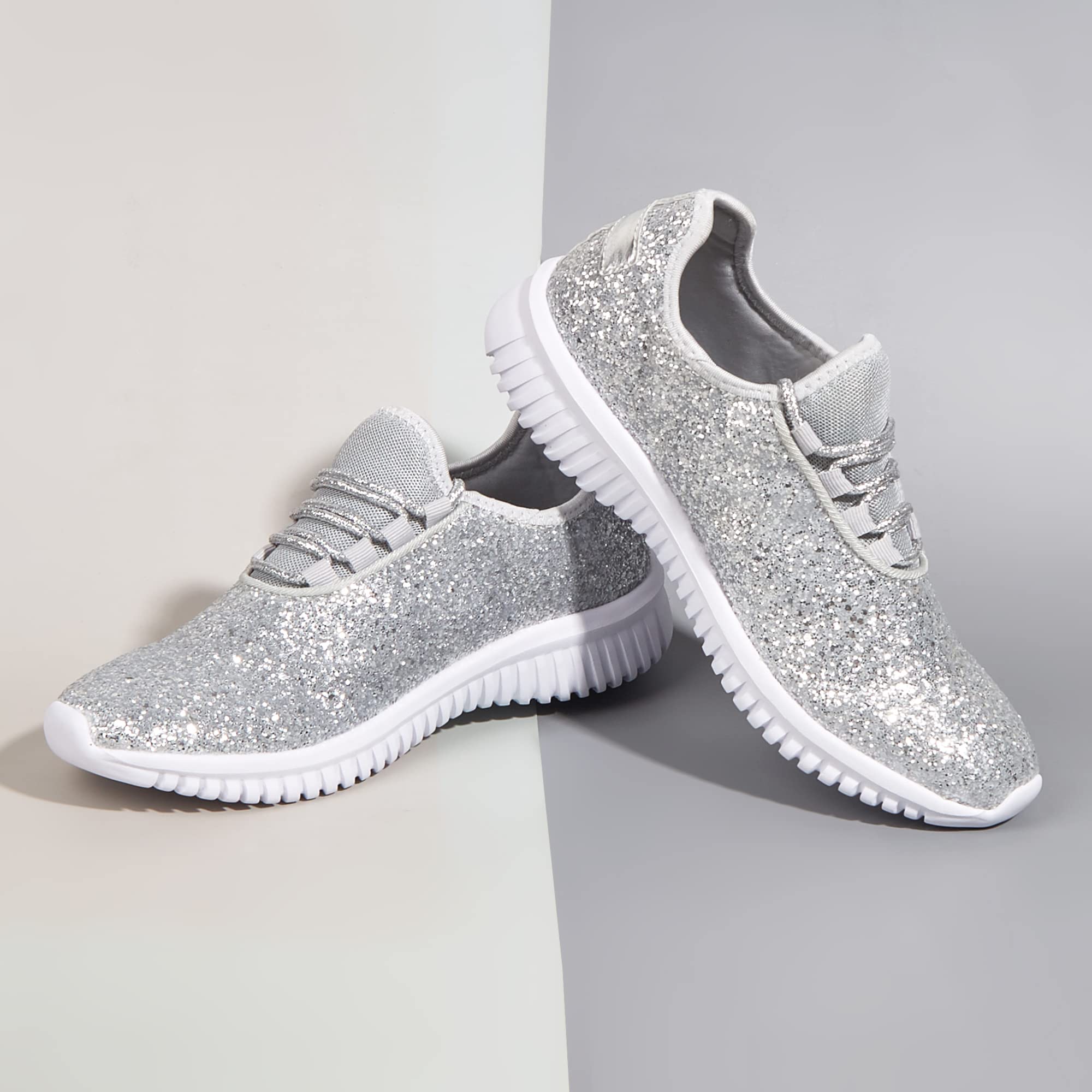 K KIP WOK Women's Fashion Glitter Sneakers - Slip On Running Shoes, Lightweight Tennis Walking Shoes for Women | Perfect for Casual Wear, Gym, Jogging & Daily Activities