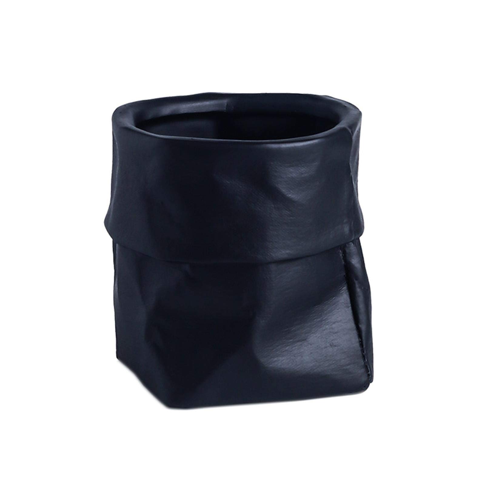 Zentto Ceramic Flower Pot with Kraft Paper Bag - 16x16cm Black Clay Pot for Cactus, Succulents & Nursery Plants | Perfect for Home Decor, Office Desk & Garden Planting