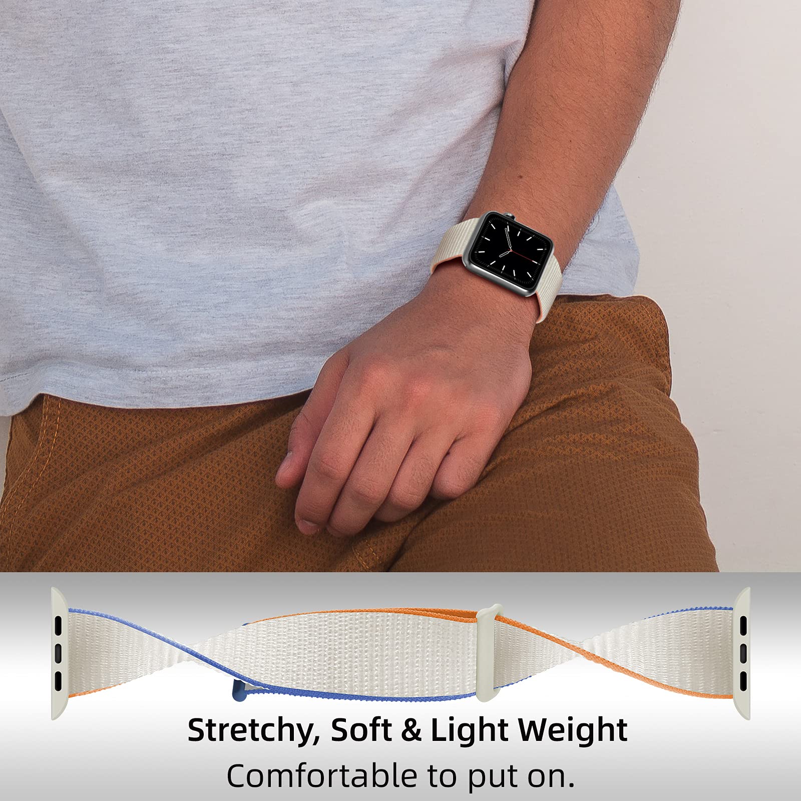 OXWALLEN Sport Loop Nylon Band for Apple Watch Series 9/8/7/6/5/4/3 SE 2/1 - Adjustable Braided Fabric Strap for 41mm 40mm 38mm iWatch - Comfortable Rugged Design for Men & Women (Cream) - Perfect for Running, Workouts & Everyday Wear