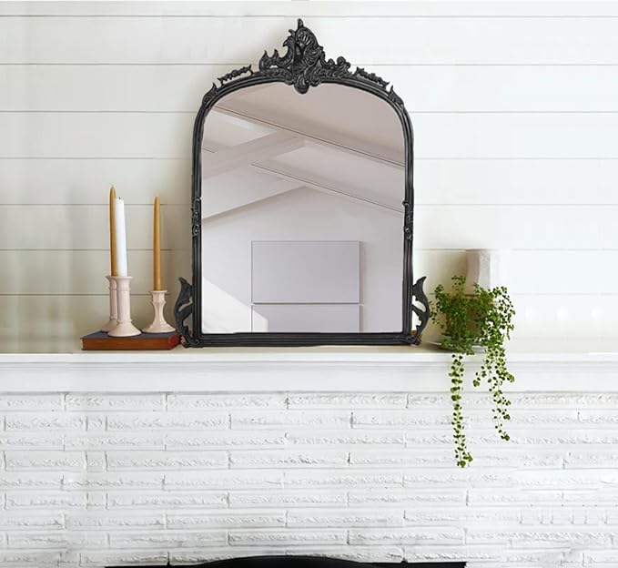 Victorian Arched Full Length Mirror - Hand Casted Metal Frame in Bold Black, Wall Mount & Leaning Design | Elegant Home Decor for Bedroom, Living Room & Entryway