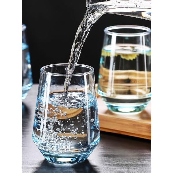 Mivana Premium 450ml Juice Glasses Set of 6 - Lead-Free Highball Drinking Tumblers for Water, Juice, Beer, Cocktails & Mixed Drinks - Transparent Blue - Perfect for Home Bars, Parties & Restaurants