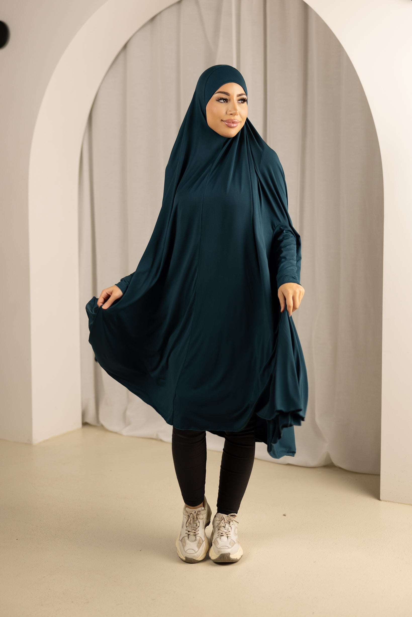 Stylish Sleeve Jilbab with Cap in Shades of Blue - Perfect for Muslim Women's Prayer, Modest Fashion, and Everyday Wear