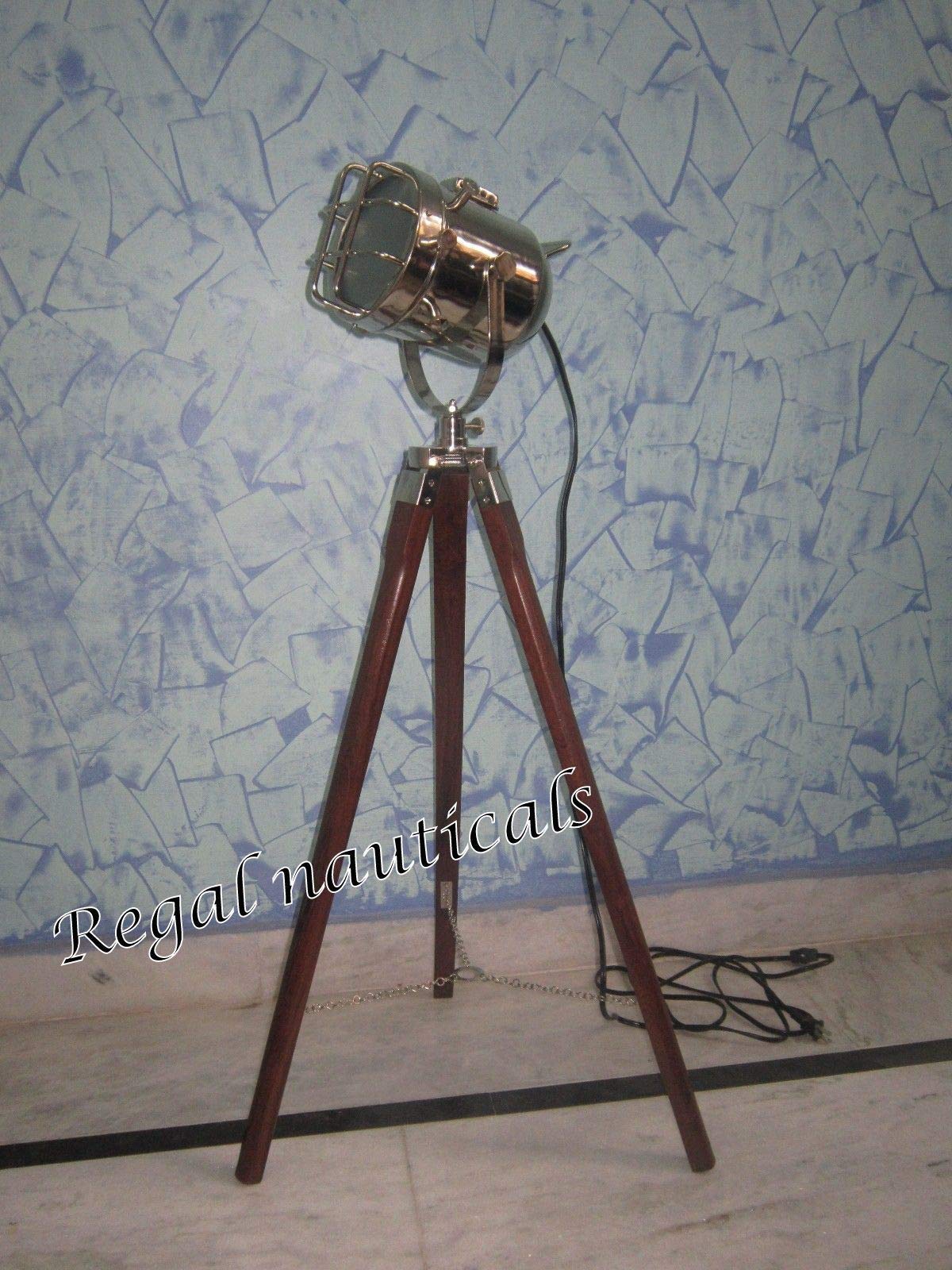 Vintage Industrial Tripod Floor Lamp - Adjustable Nautical Searchlight for Home Theater, Living Room & Bedroom Decor - Modern Rustic Lighting for Coastal & Farmhouse Style