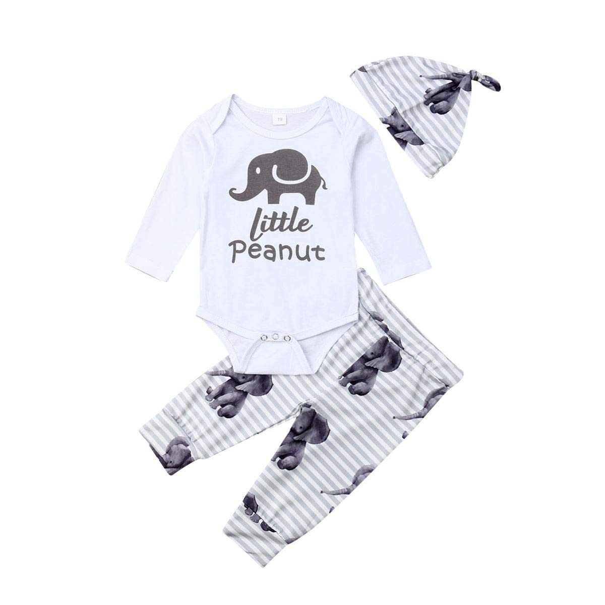 3Pcs Newborn Baby Boy Girl Elephant Outfits - Long Sleeve Romper Bodysuit + Leggings Pants + Hat Set - Soft & Cozy Fall Winter Clothes for Infants 0-12 Months - Perfect for Photo Shoots, Family Gatherings & Daily Wear