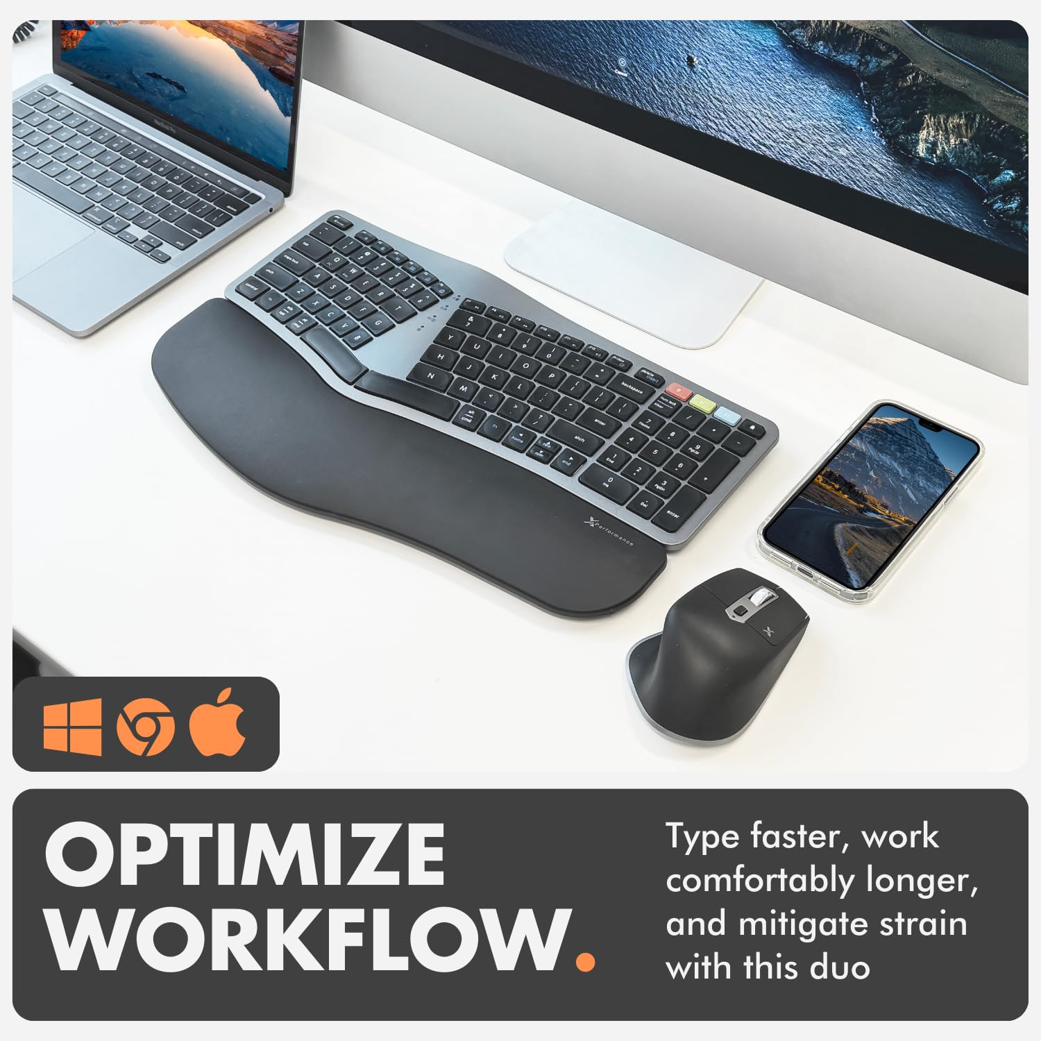 Ergonomic Wireless Keyboard & Mouse Combo - 2.4G/Bluetooth for PC & Laptop - Office & Gaming Use