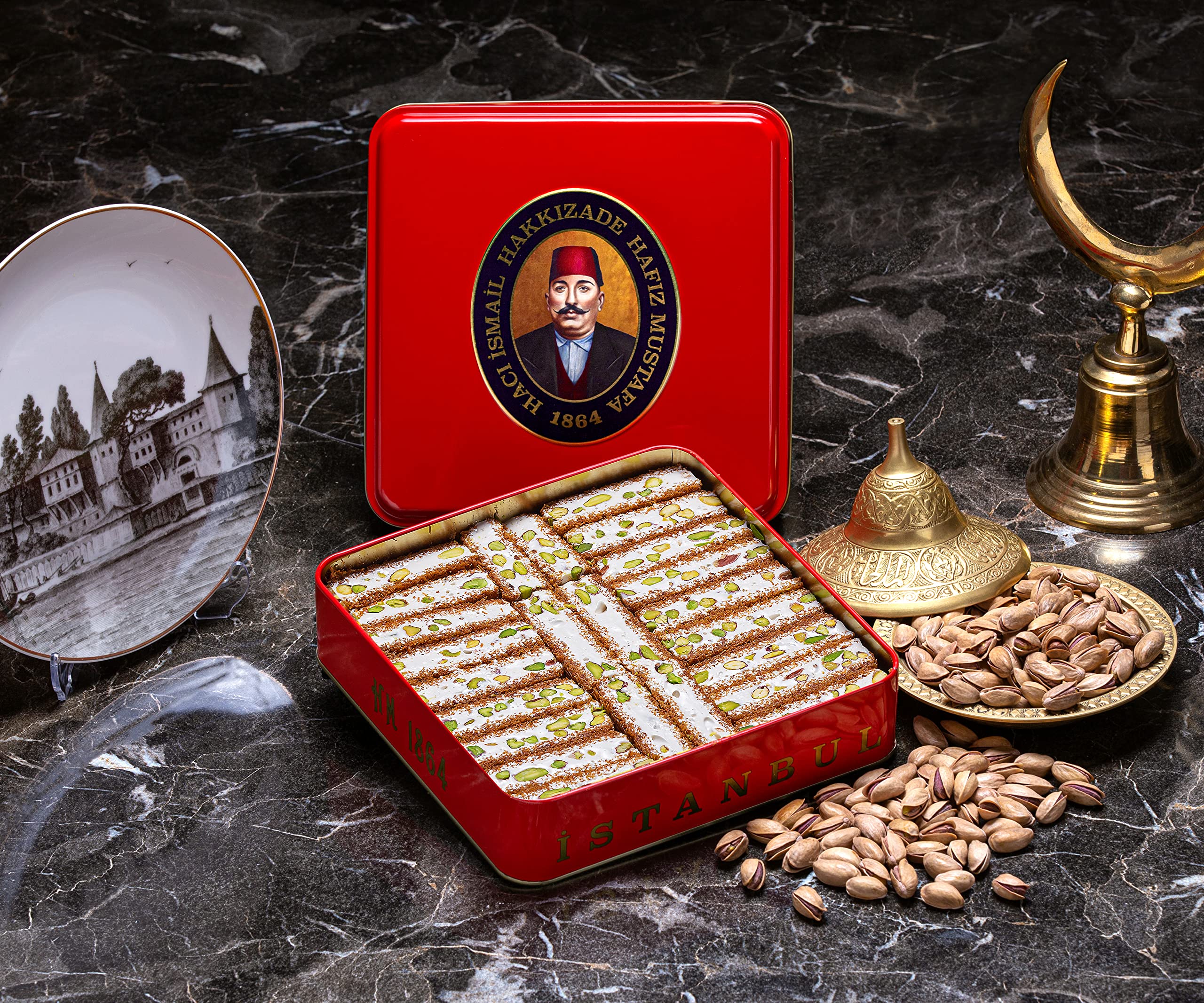 Hafiz Mustafa 1864 Istanbul Turkish Delight & Ottoman Kadaifi Dessert Gift Box - Pistachio, Pomegranate & Milk Flavored Turkish Sweets Tray | Perfect for Birthday Gifts, Christmas Presents & Special Occasions | Authentic Turkish Dessert Snacks for Parties & Holiday Celebrations