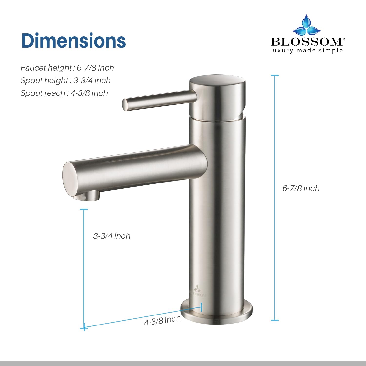 Blossom Brass Single Handle Bathroom Sink Faucet - Modern Round Vanity Basin Fixture with Water Hose | Easy Install Single Hole Lavatory Faucet | F01 116 02 (Brushed Nickel) | Perfect for Home, Hotel & Commercial Bathroom Renovation