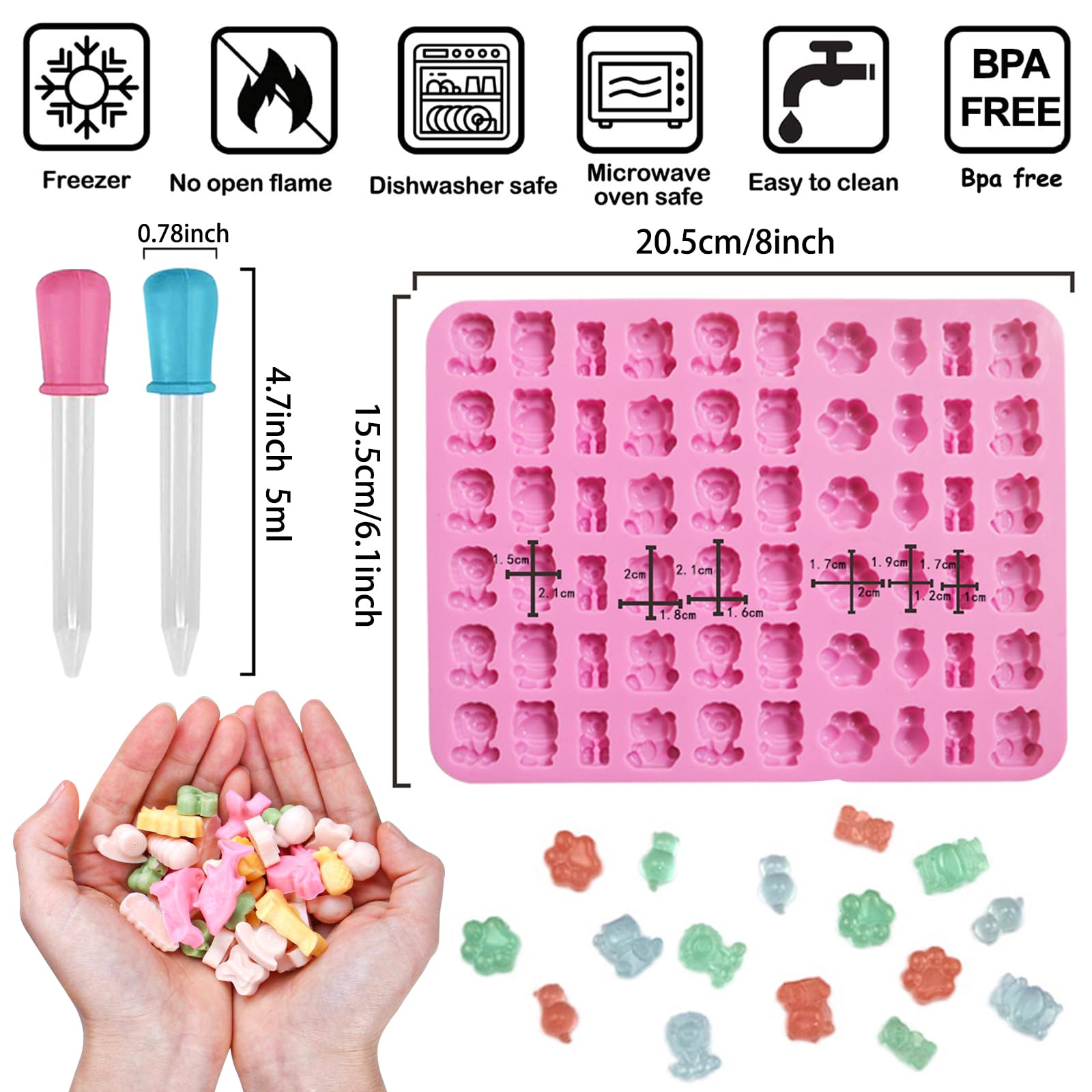 4 PCS Mini Gummy Silicone Molds for Chocolate, Candy, Biscuits & Wax Melts - Reusable Baking Molds for DIY Treats, Cake Decorating & Party Favors