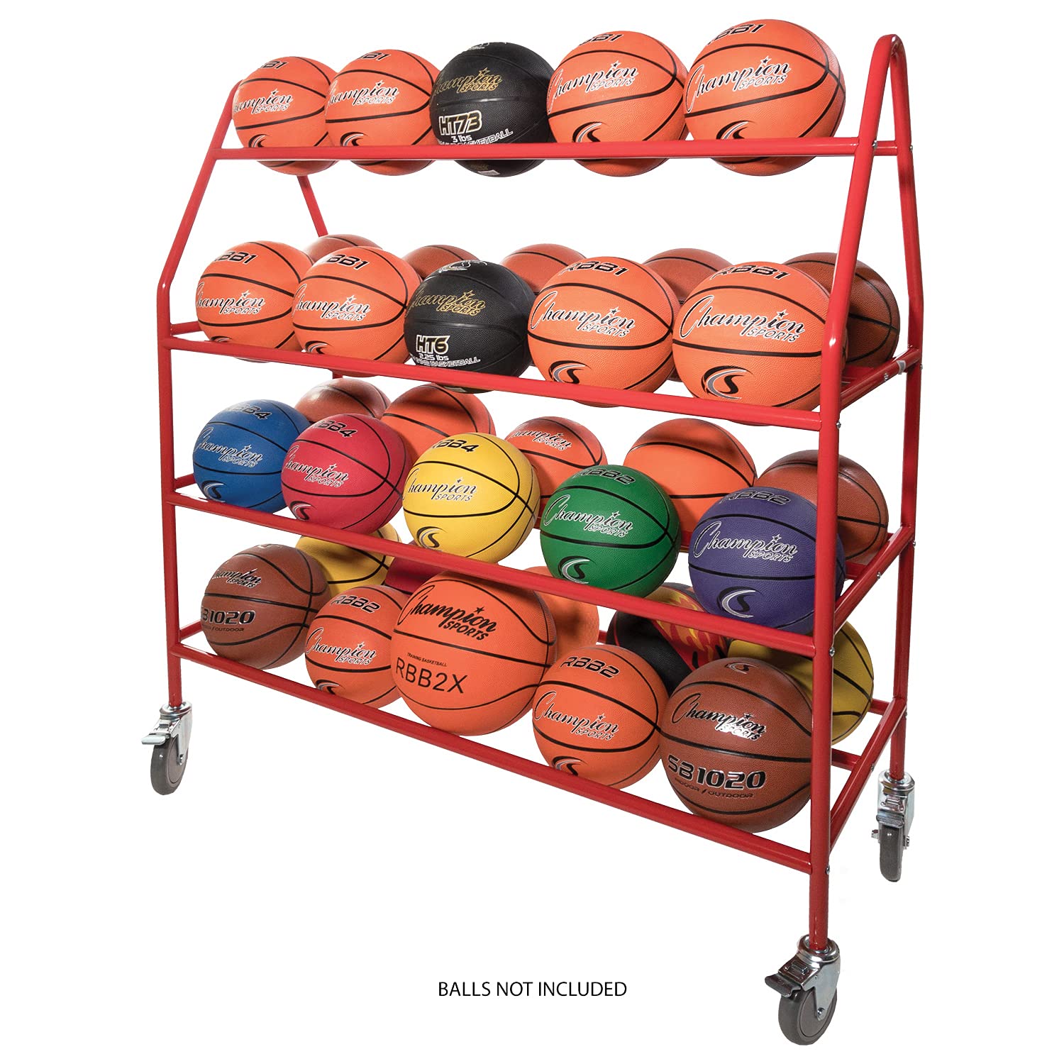 Champion Sports Steel Frame Rolling Basketball Storage Cart - Heavy Duty Organizer for Gym, School, and Home Use - Multiple Styles Available