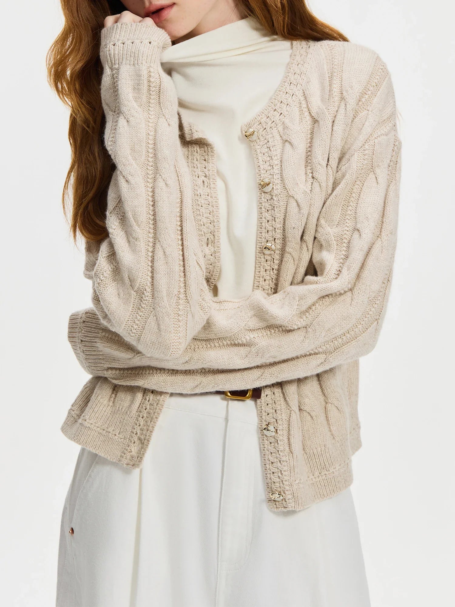 FSLE Elegant Cable Knit Cardigan Sweater Vest Set - Women's Polo Collar Pullover Office Wear for Business Casual & Fall Layering