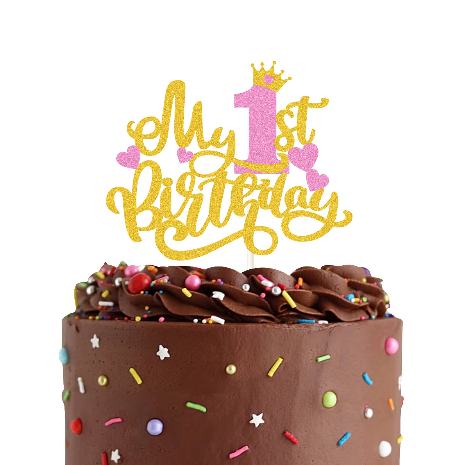 Pink Gold Glitter My 1st Birthday Cake Topper - Happy 1st Birthday Party Decorations for Girls - One Year Old Cake Decor - Baby Shower Party Supplies | Perfect for Birthday Cakes, Cupcakes, Dessert Tables & Nursery Decorations