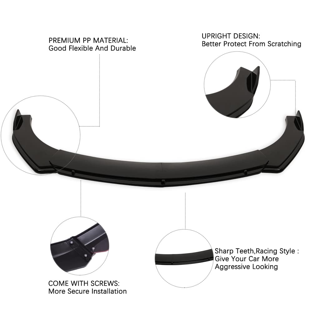 Universal Front Bumper Lip Spoiler with Round Corner Design (Black) + Adjustable 8