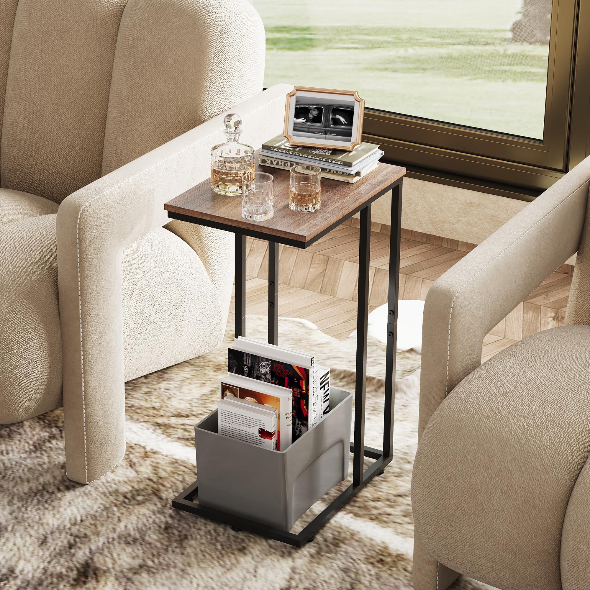 WLIVE C-Shaped End Table - Small Side Table for Sofa & Bed, Space-Saving Couch Table That Slides Under Furniture - Perfect for Living Room, Bedroom, Home Office & Small Spaces | Ideal for Reading Nook, TV Snacks & Nightstand Use