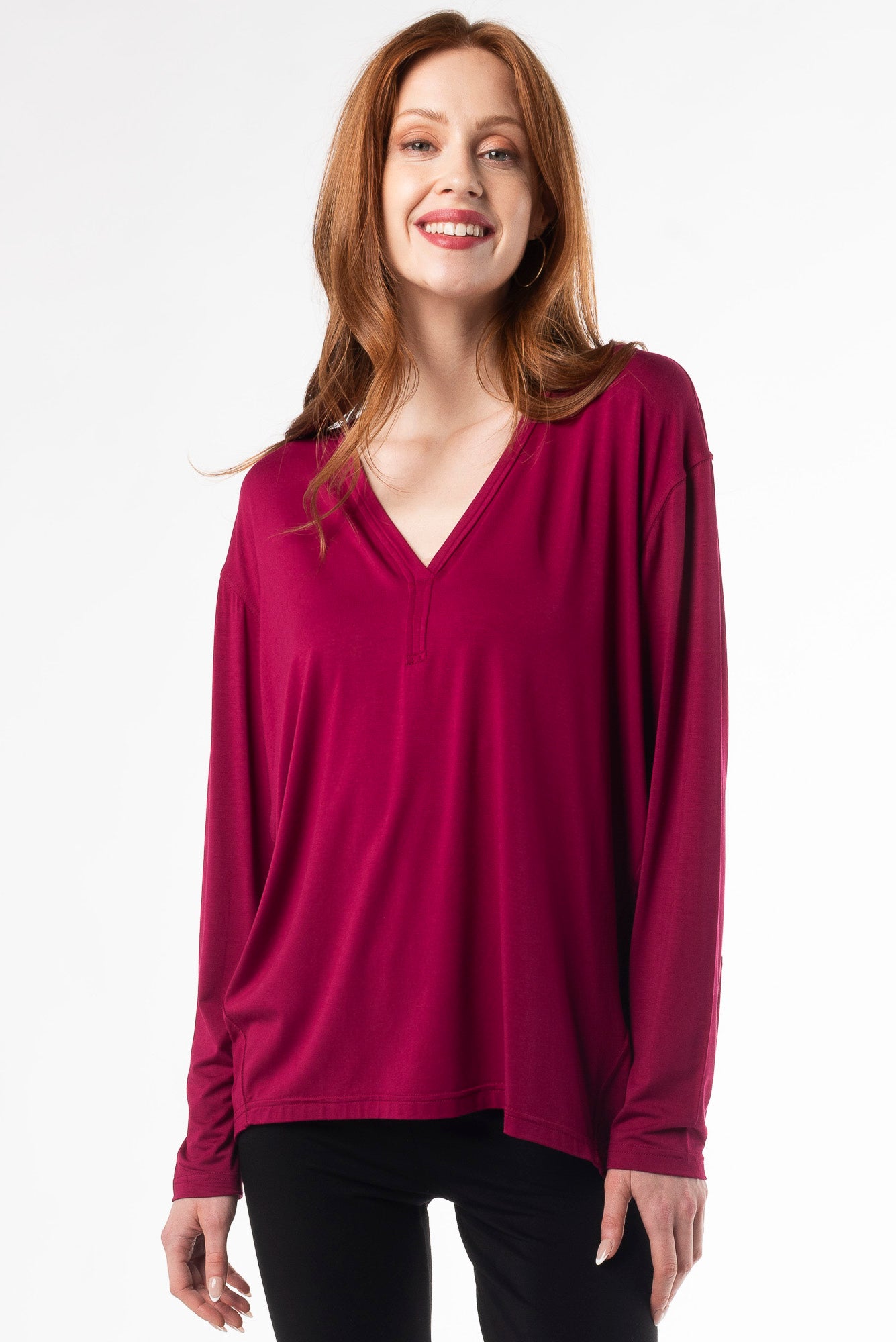 Mila Cocoon Bamboo Top - Soft & Breathable Women's T-Shirt in Beet Red | Perfect for Casual Wear, Yoga & Summer Outfits