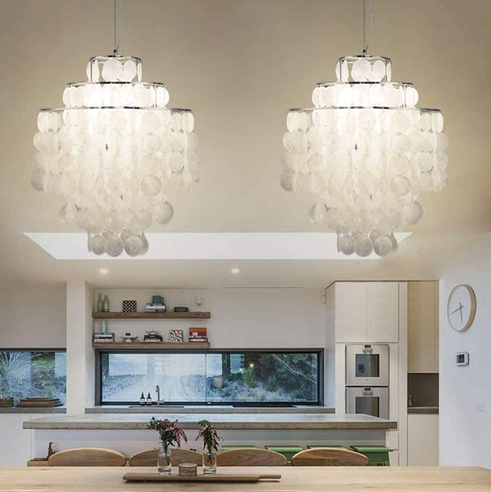 Modern Chandelier for Bedroom - Elegant Shell Ceiling Light with Hundreds of Mother of Pearl Pendants, E27 Base - Perfect for Dining Room, Hallway & Home Decor Lighting