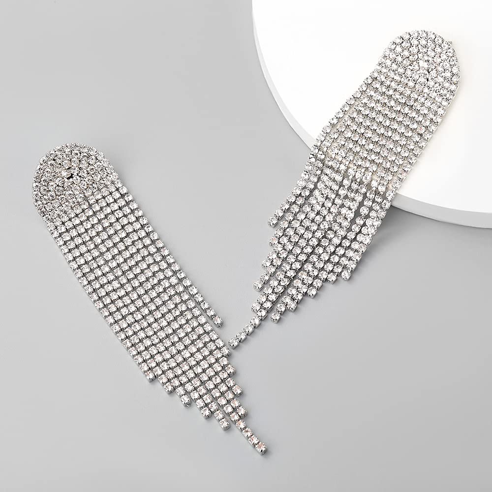 Jumwrit Rhinestone Tassel Earrings for Women - Bohemian Fringe Chandelier Drop Earrings with Long Crystal Dangles | Perfect for Parties, Weddings & Evening Events