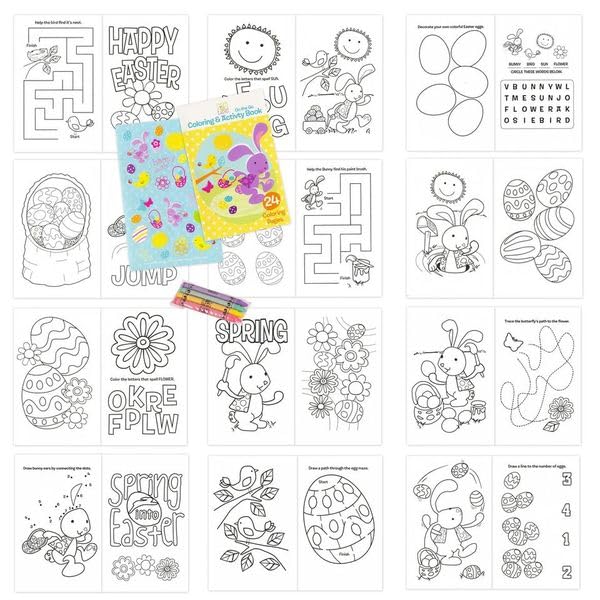 Easter Activity Kit for Kids - 3-Pack Coloring Books, Stickers & Crayons Set in Resealable Pouch | Fun Easter Basket Stuffers & Party Favors | Great for Easter Egg Hunts, Classroom Activities & Travel Entertainment