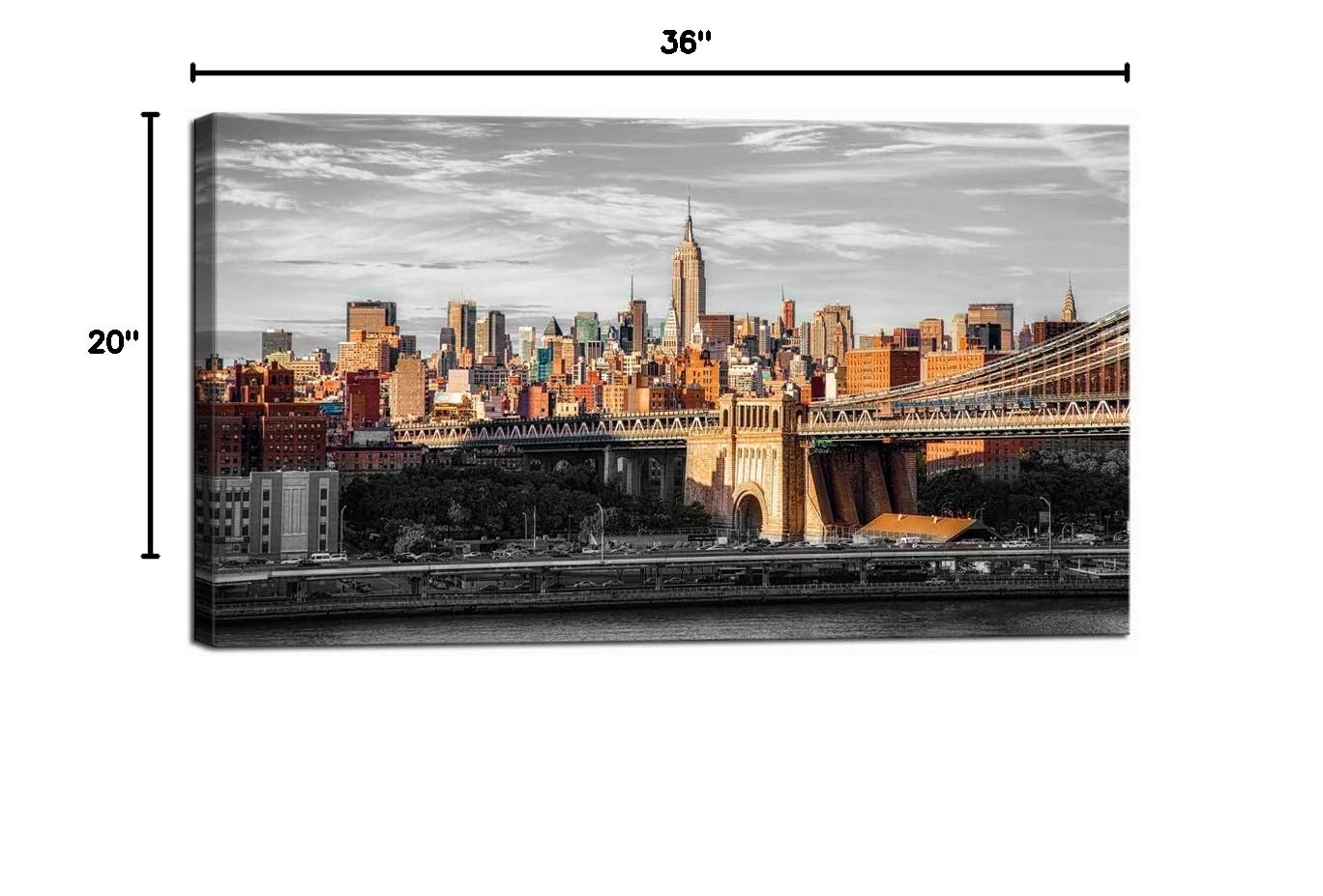 Modern NYC Canvas Art - Brooklyn Bridge Sunrise Painting for Home Decor | 20x36 Inch Wall Art