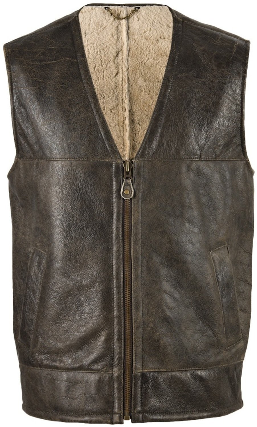 Bushga Men's Premium Full Sheepskin Leather Brown Vest Body Warmer - Sizes 38