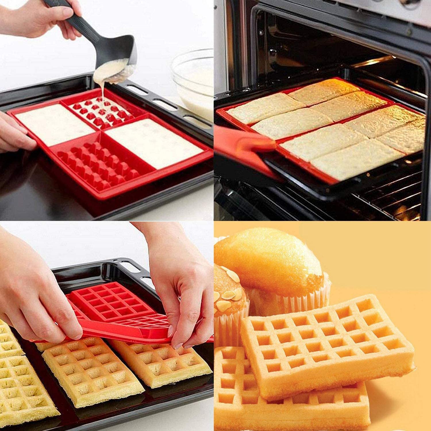 Non-Stick Silicone Waffle Maker Set of 2 - Premium Baking Mold for Perfect Homemade Waffles - Ideal for Breakfast, Brunch & Dessert Making
