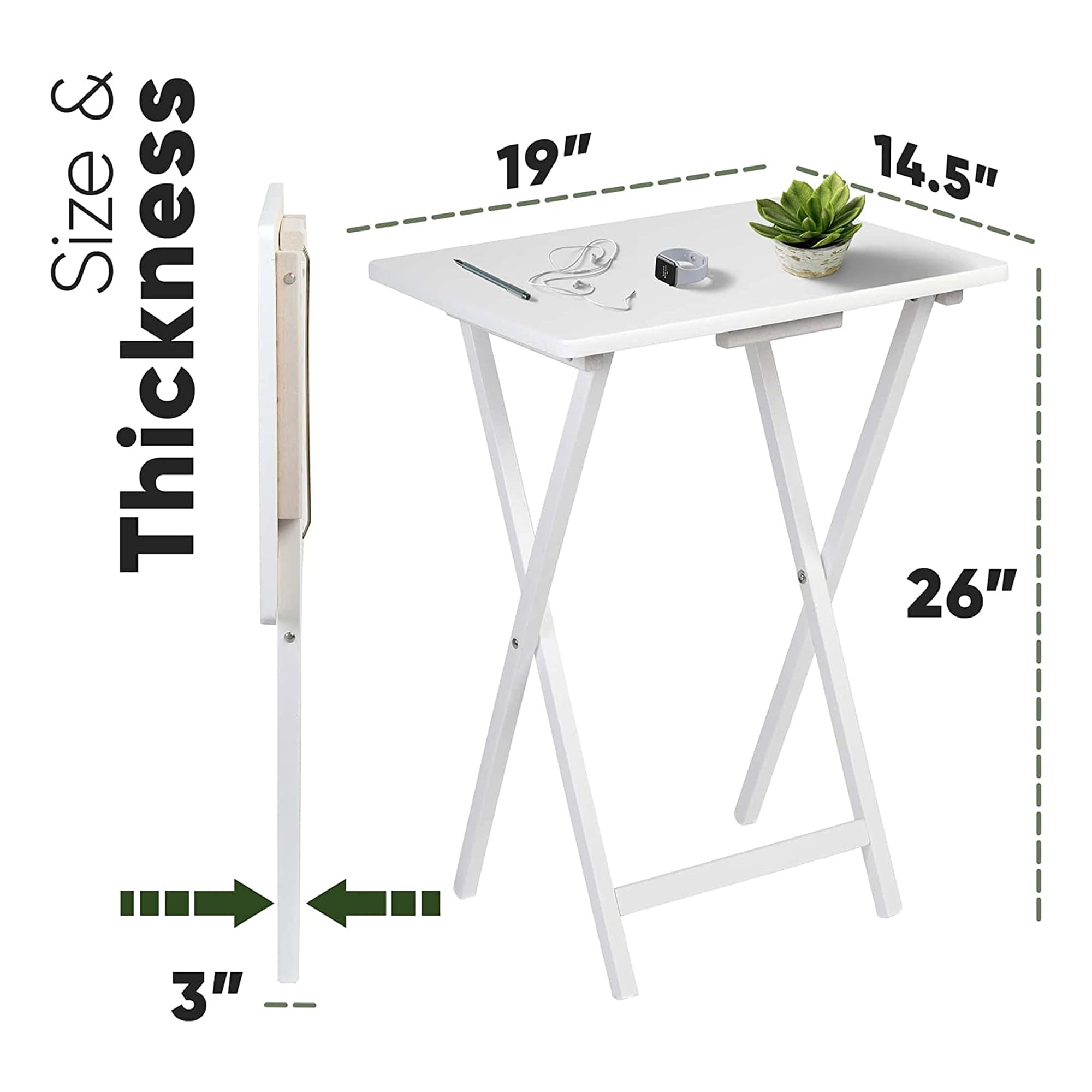 Solid Wood Folding TV Tray Table - Portable Snack Desk & Serving Stand for Living Room, Bedroom, Office - Sturdy 8-Piece Set in White - Perfect for Movie Nights, Breakfast in Bed & Home Entertainment